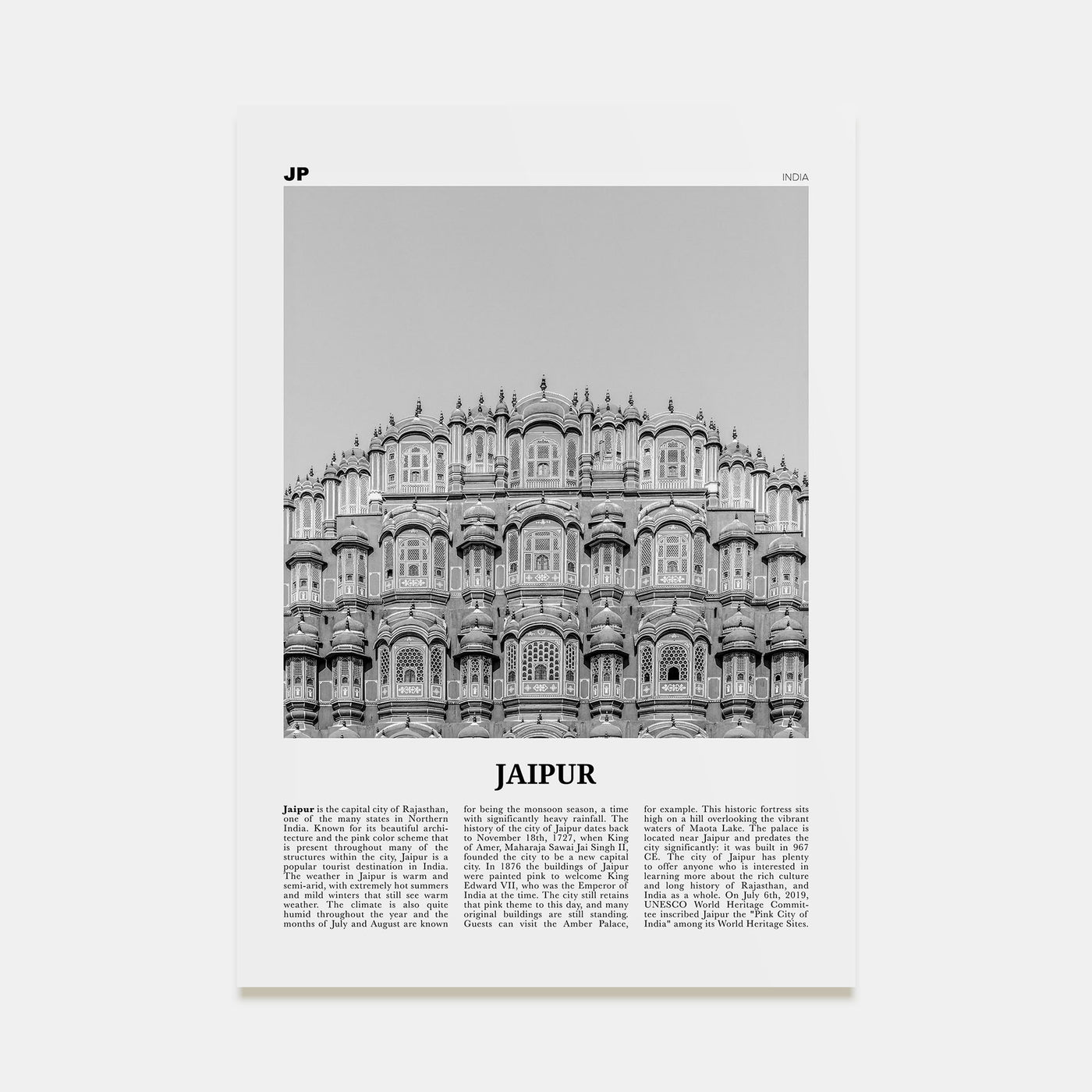 Jaipur Travel B&W Poster
