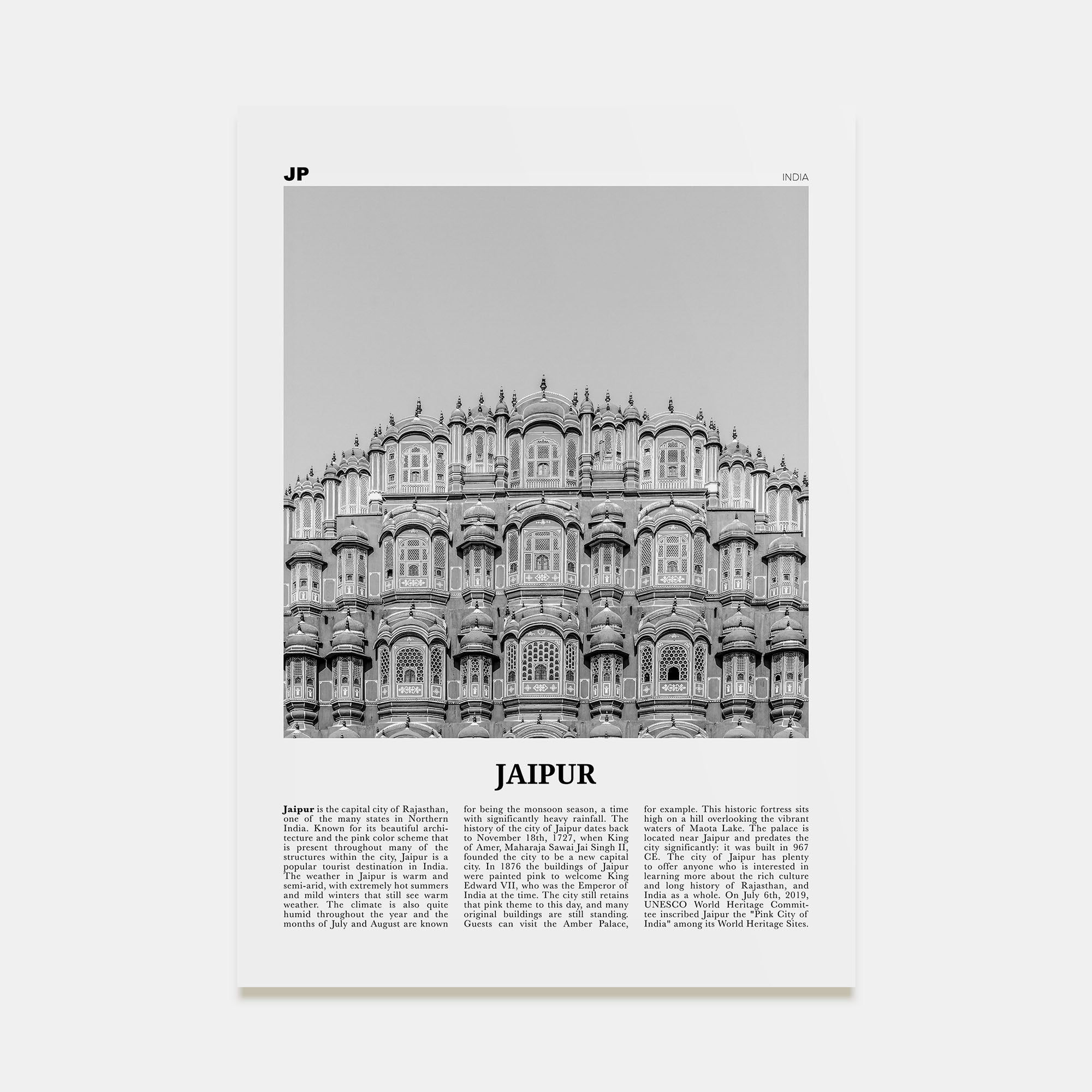 Jaipur Travel B&W Poster