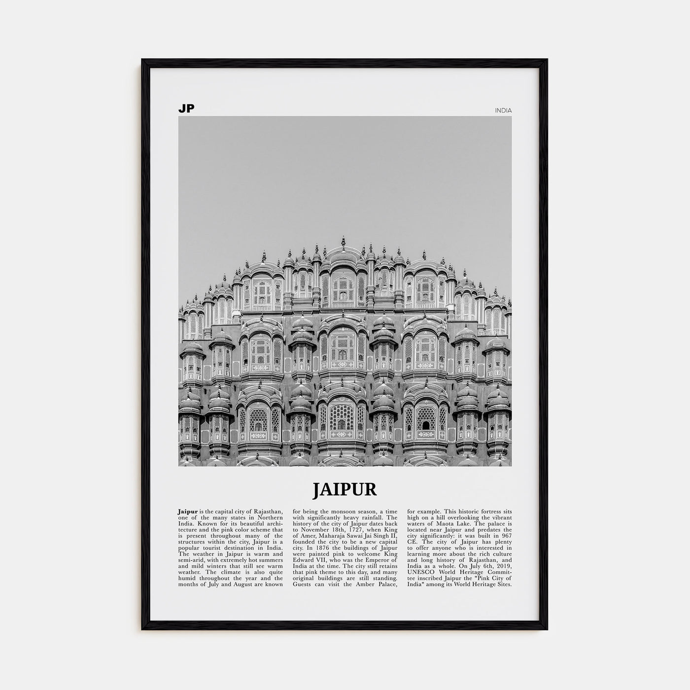 Jaipur Travel B&W Poster
