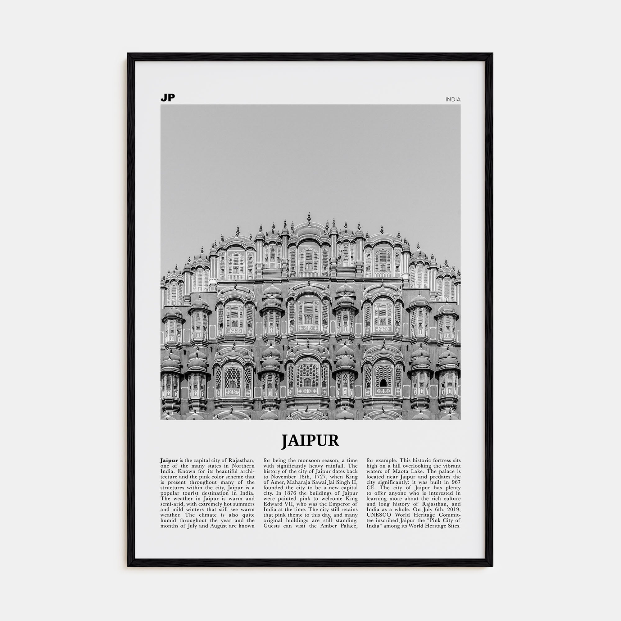 Jaipur Travel B&W Poster