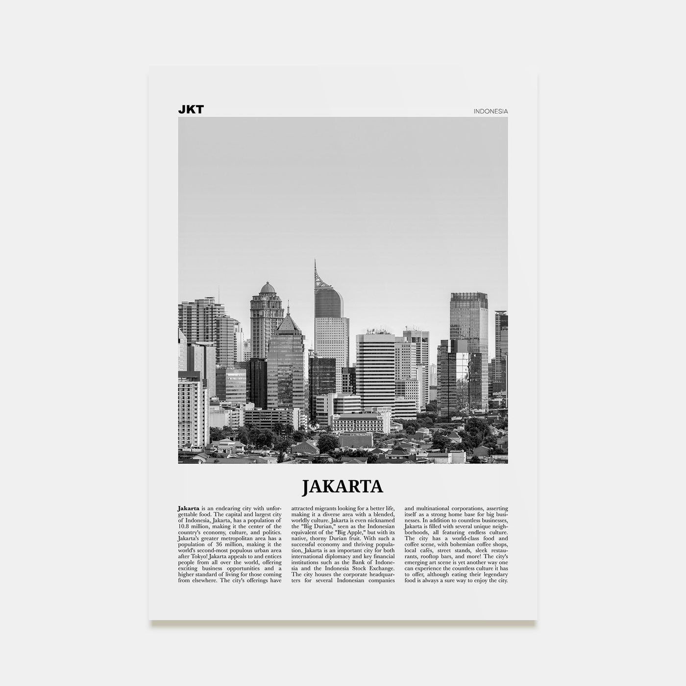 Jakarta Travel B&W No 2 Poster