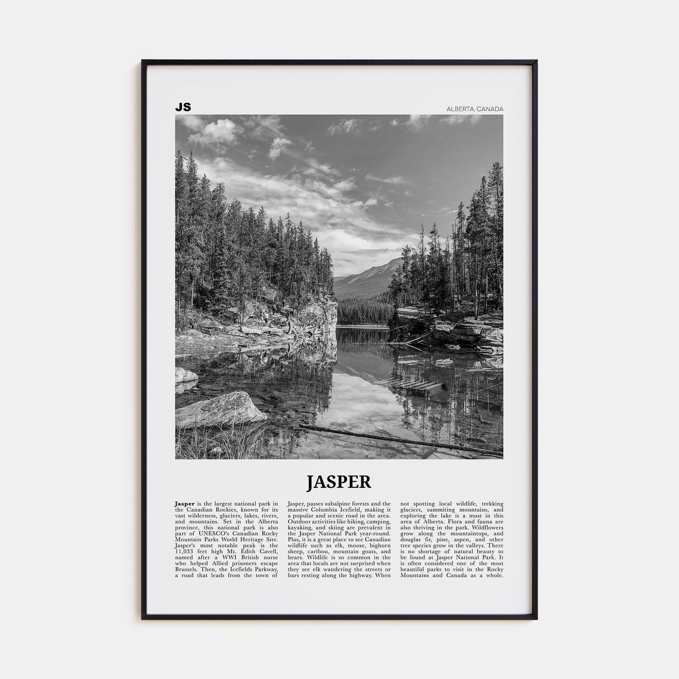 Jasper National Park Travel B&W Poster