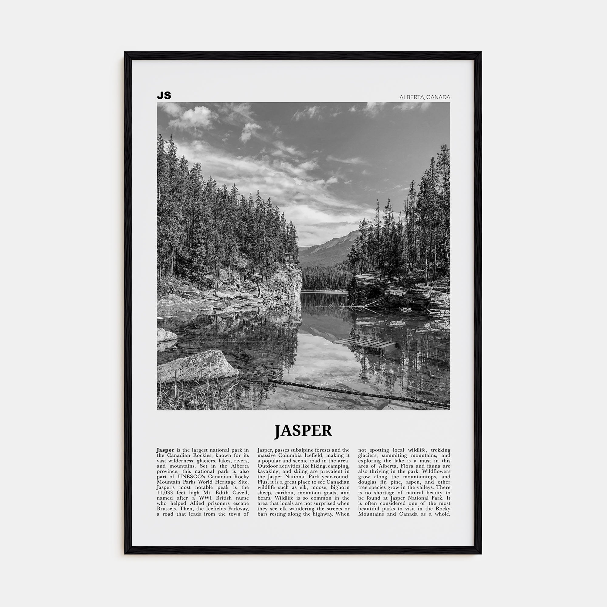 Jasper National Park Travel B&W Poster
