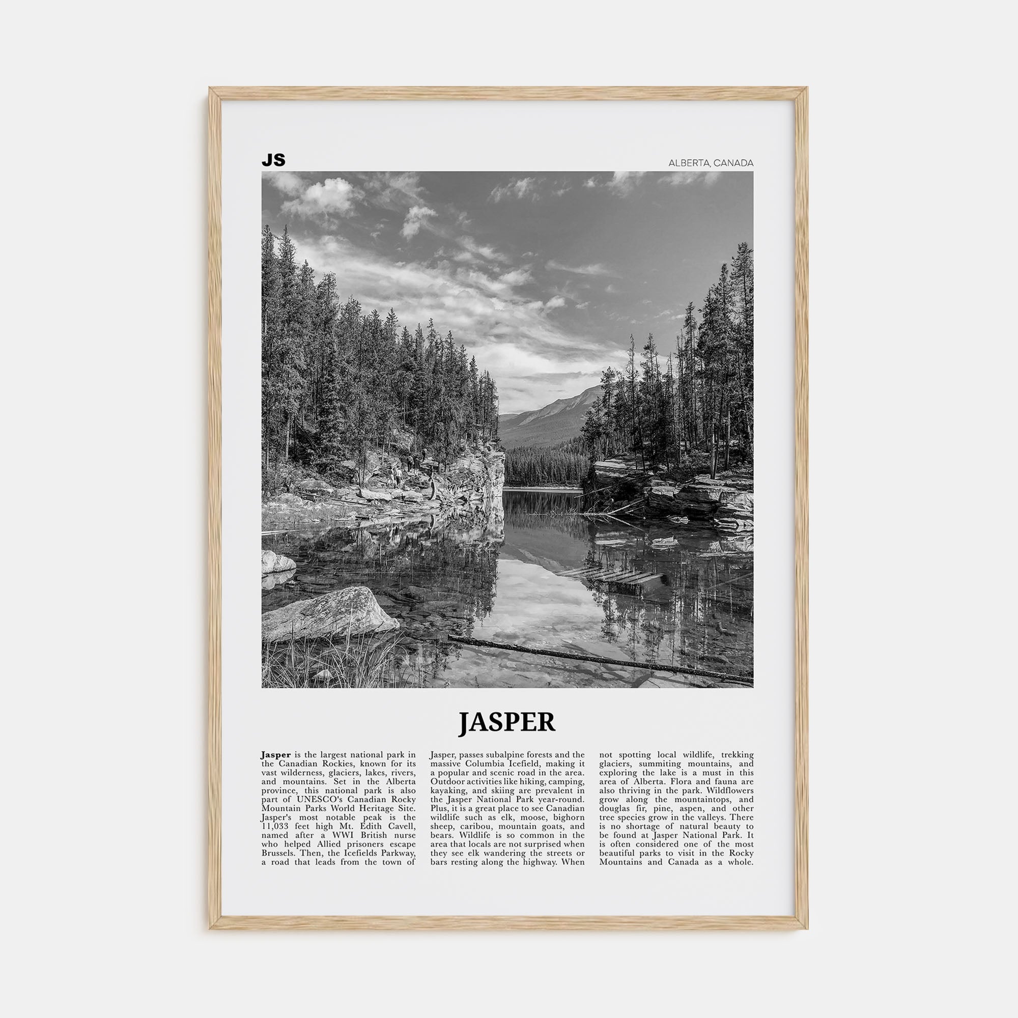 Jasper National Park Travel B&W Poster