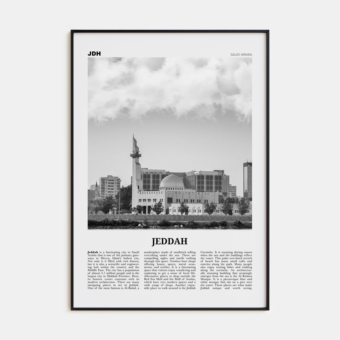 Jeddah Travel B&W Poster