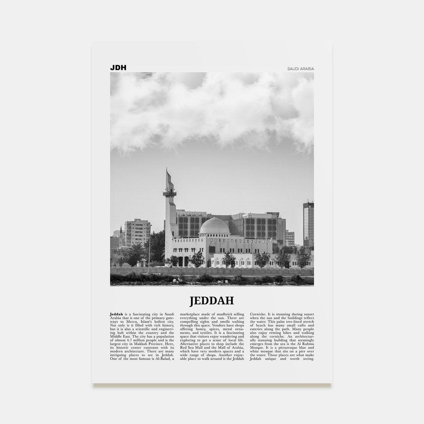 Jeddah Travel B&W Poster