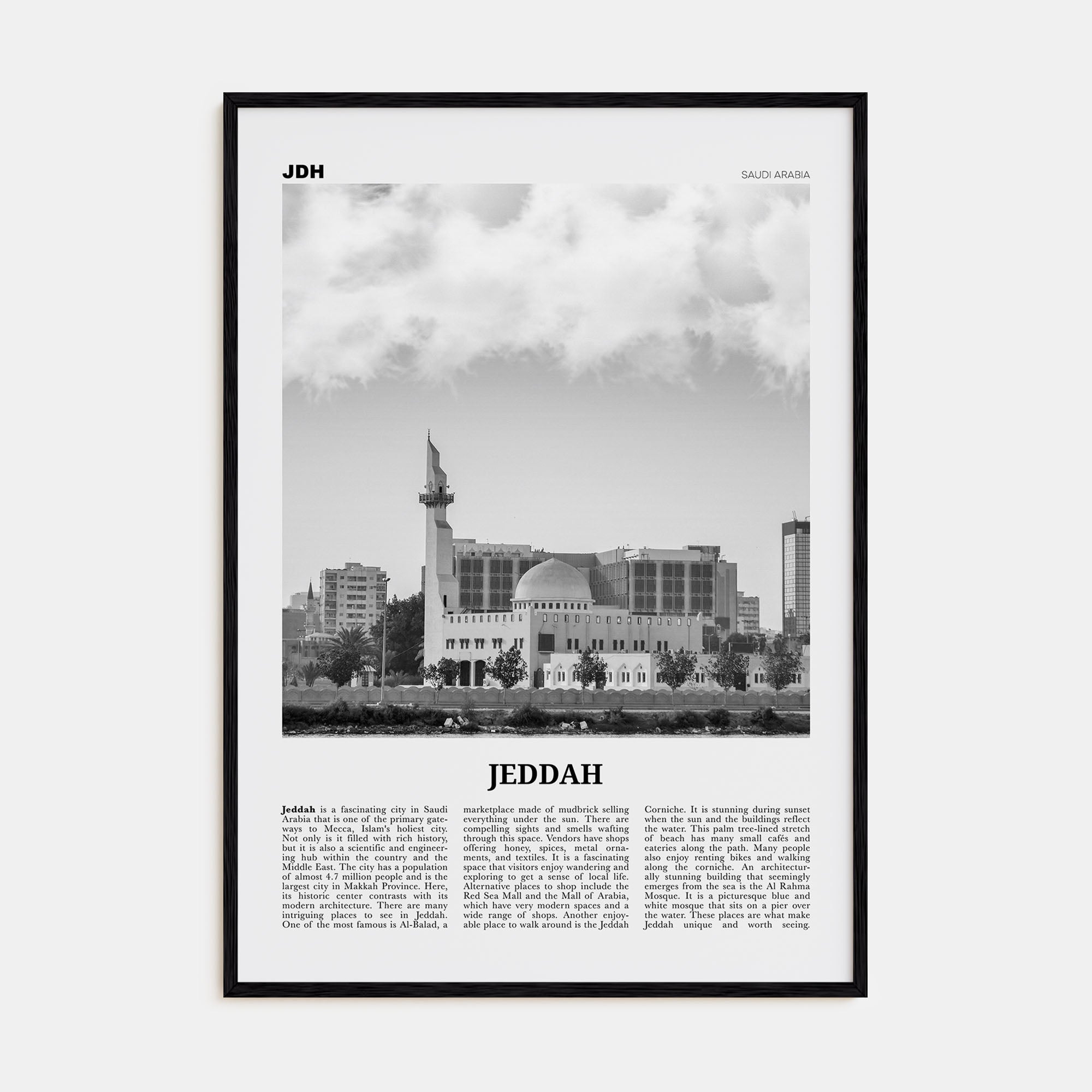 Jeddah Travel B&W Poster