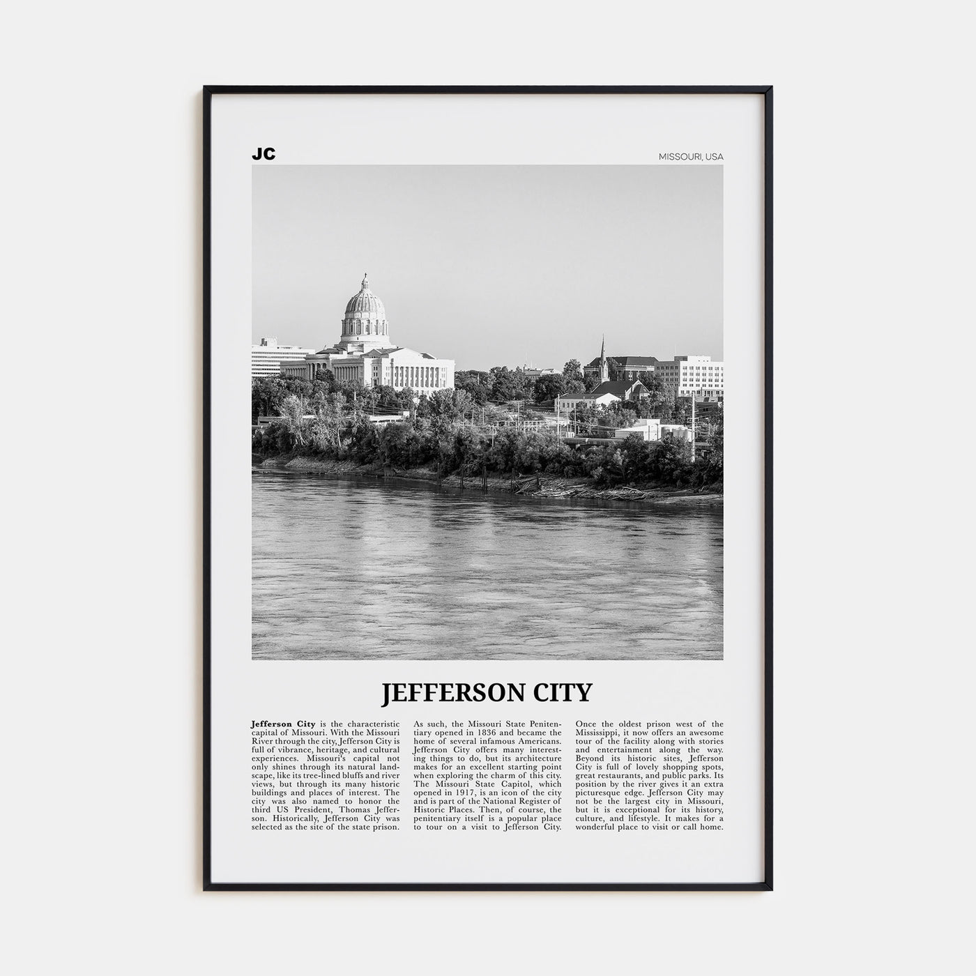 Jefferson City Travel B&W Poster