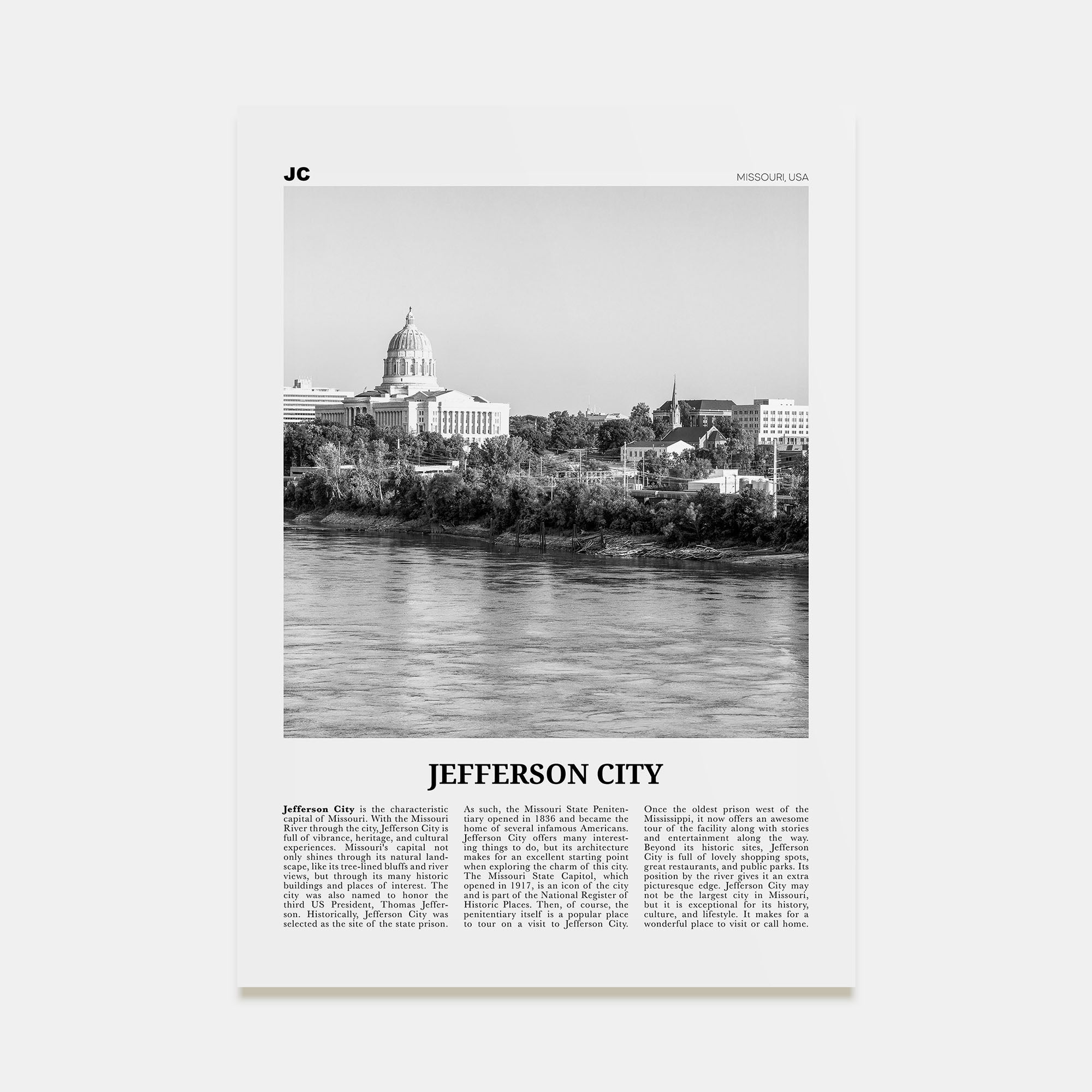 Jefferson City Travel B&W Poster