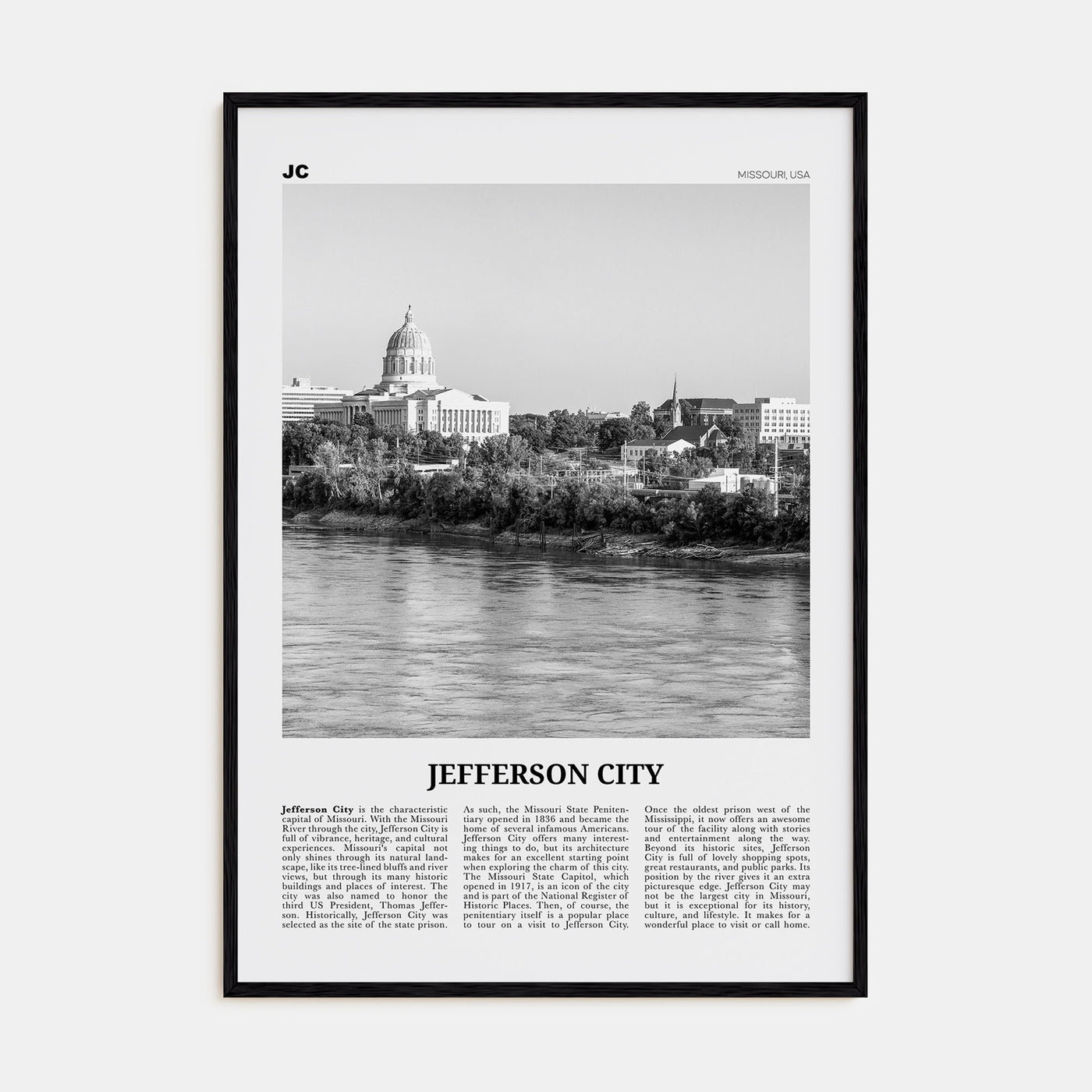 Jefferson City Travel B&W Poster