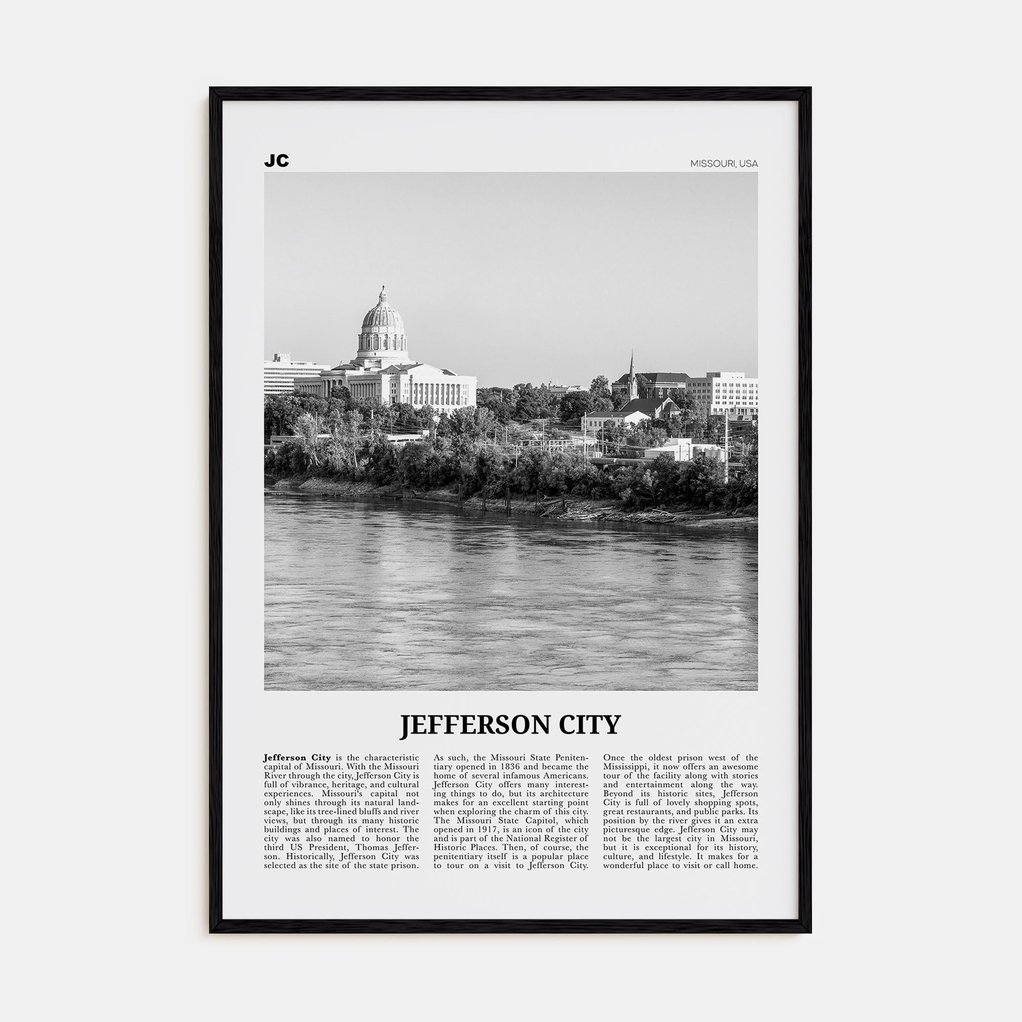 Jefferson City Travel B&W Poster