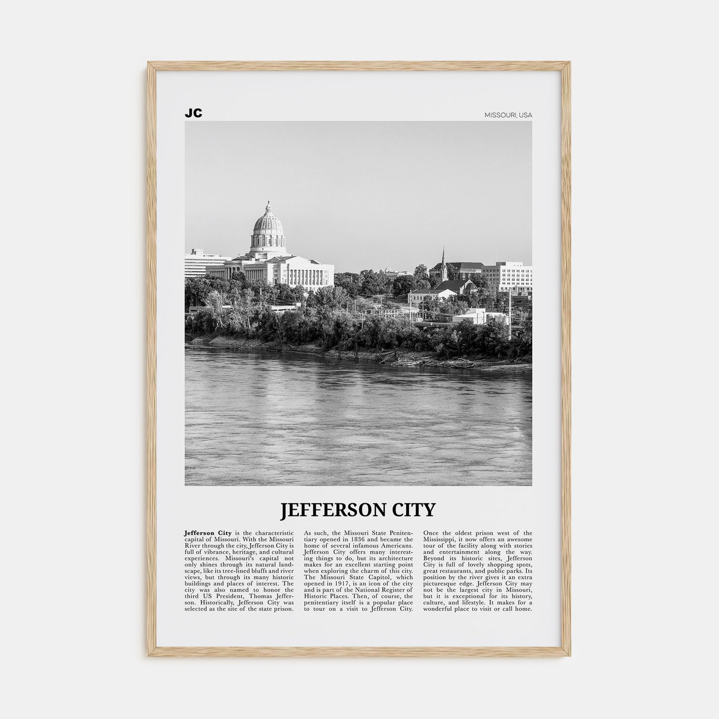 Jefferson City Travel B&W Poster
