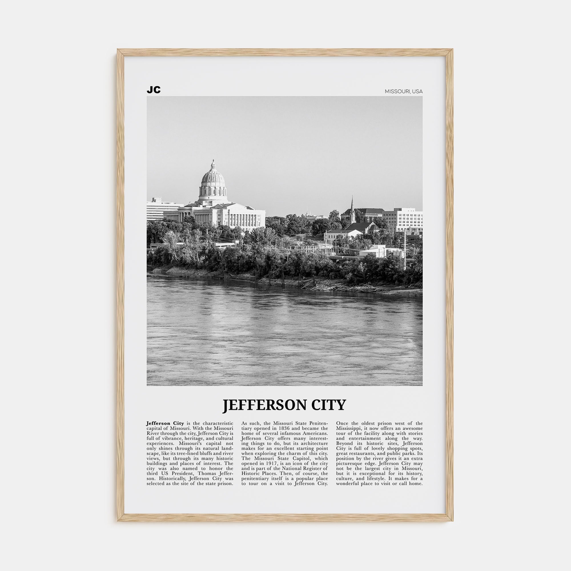 Jefferson City Travel B&W Poster