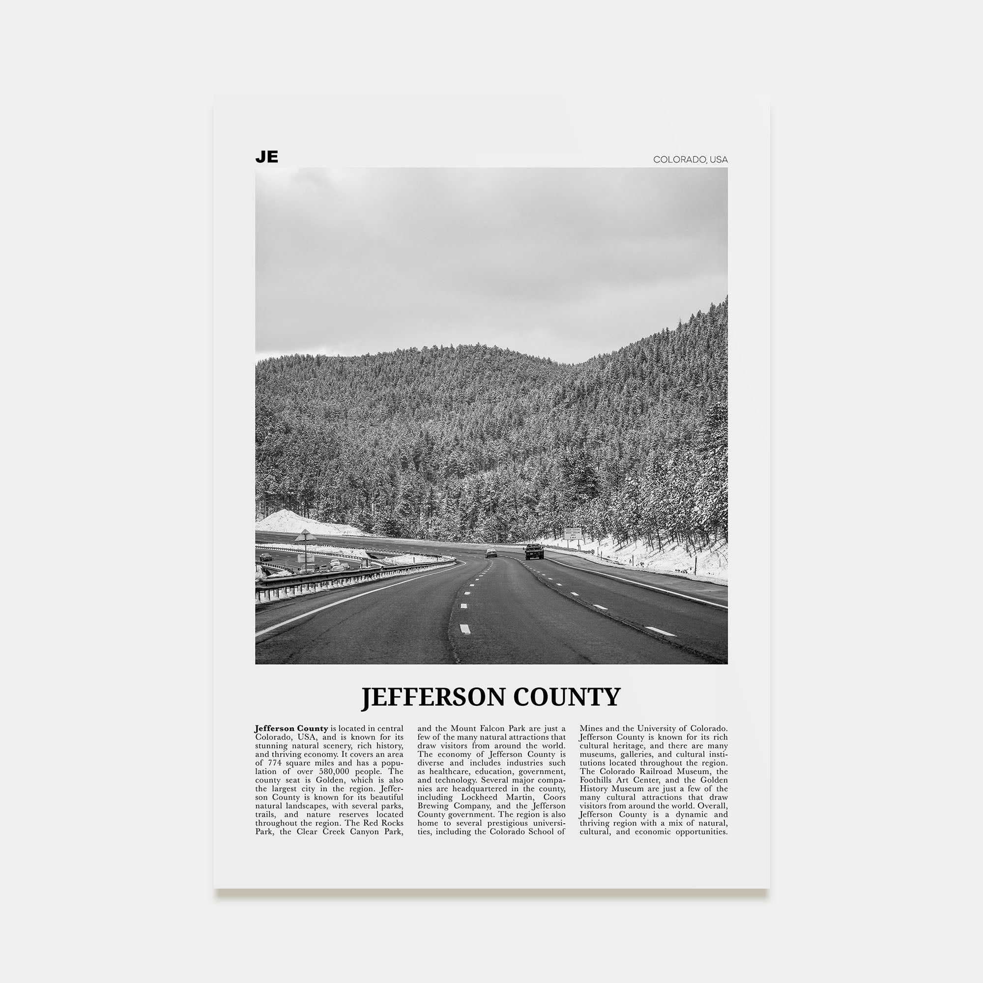 Jefferson County Travel B&W Poster