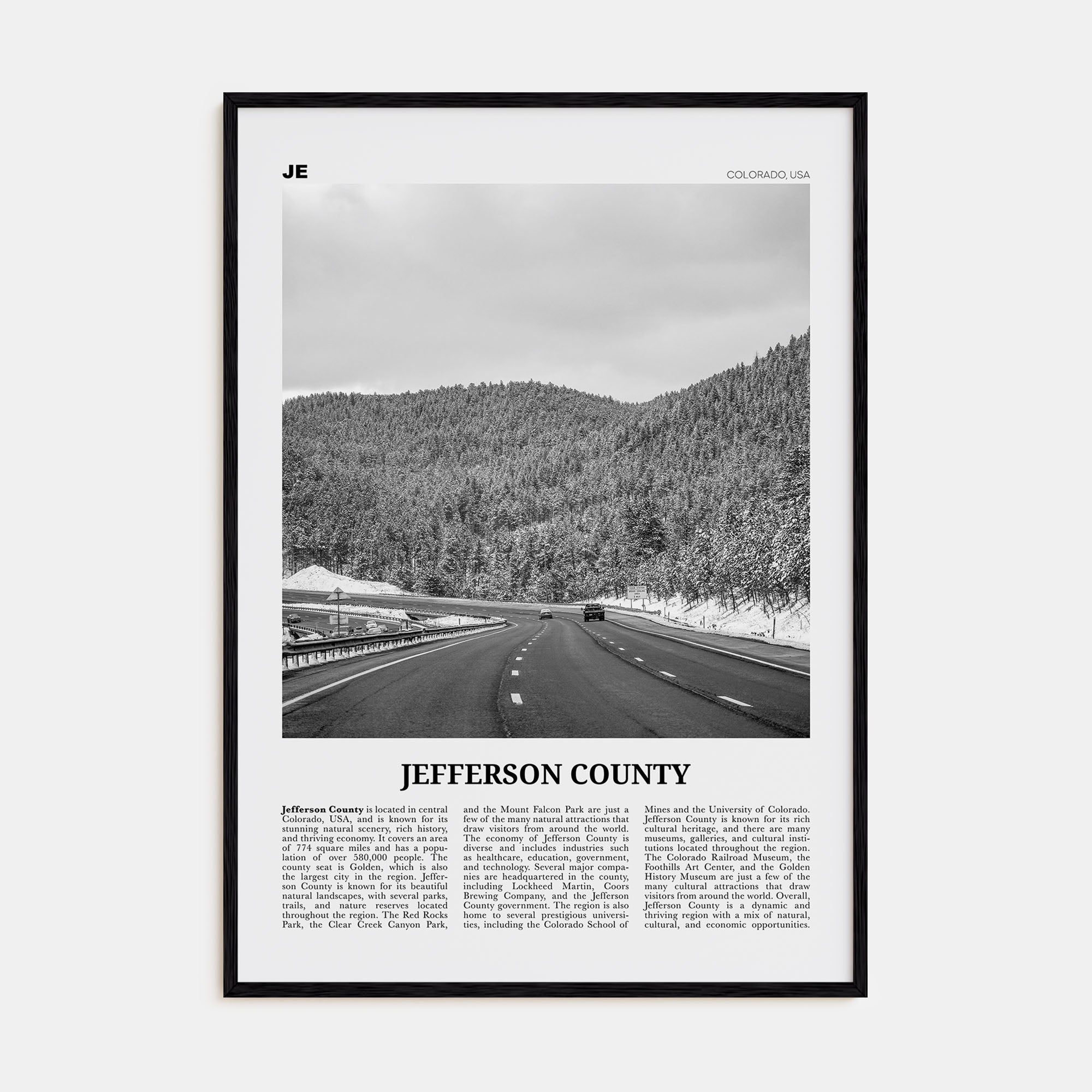 Jefferson County Travel B&W Poster