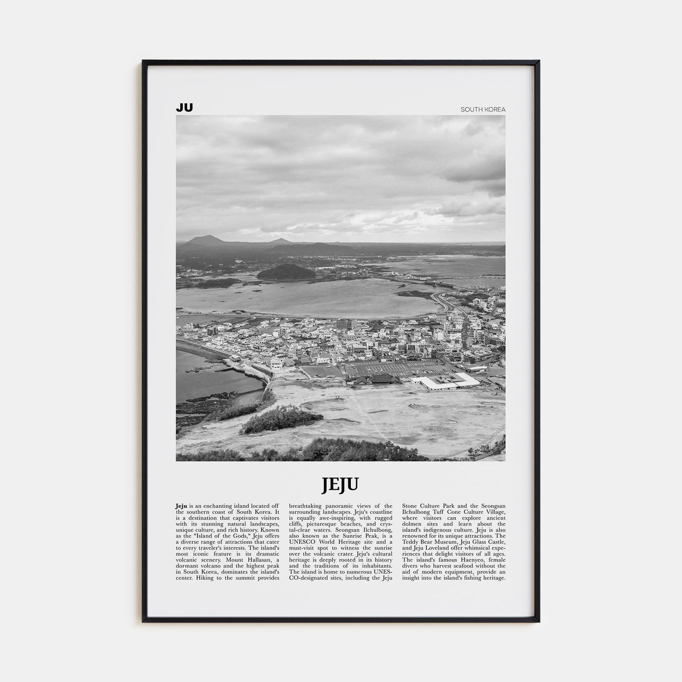Jeju City Travel B&W Poster
