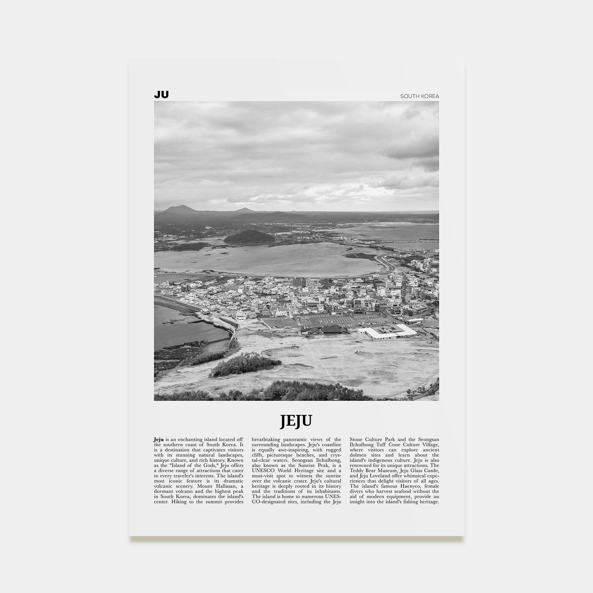 Jeju City Travel B&W Poster