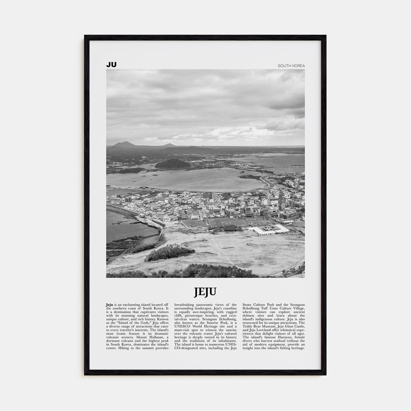 Jeju City Travel B&W Poster
