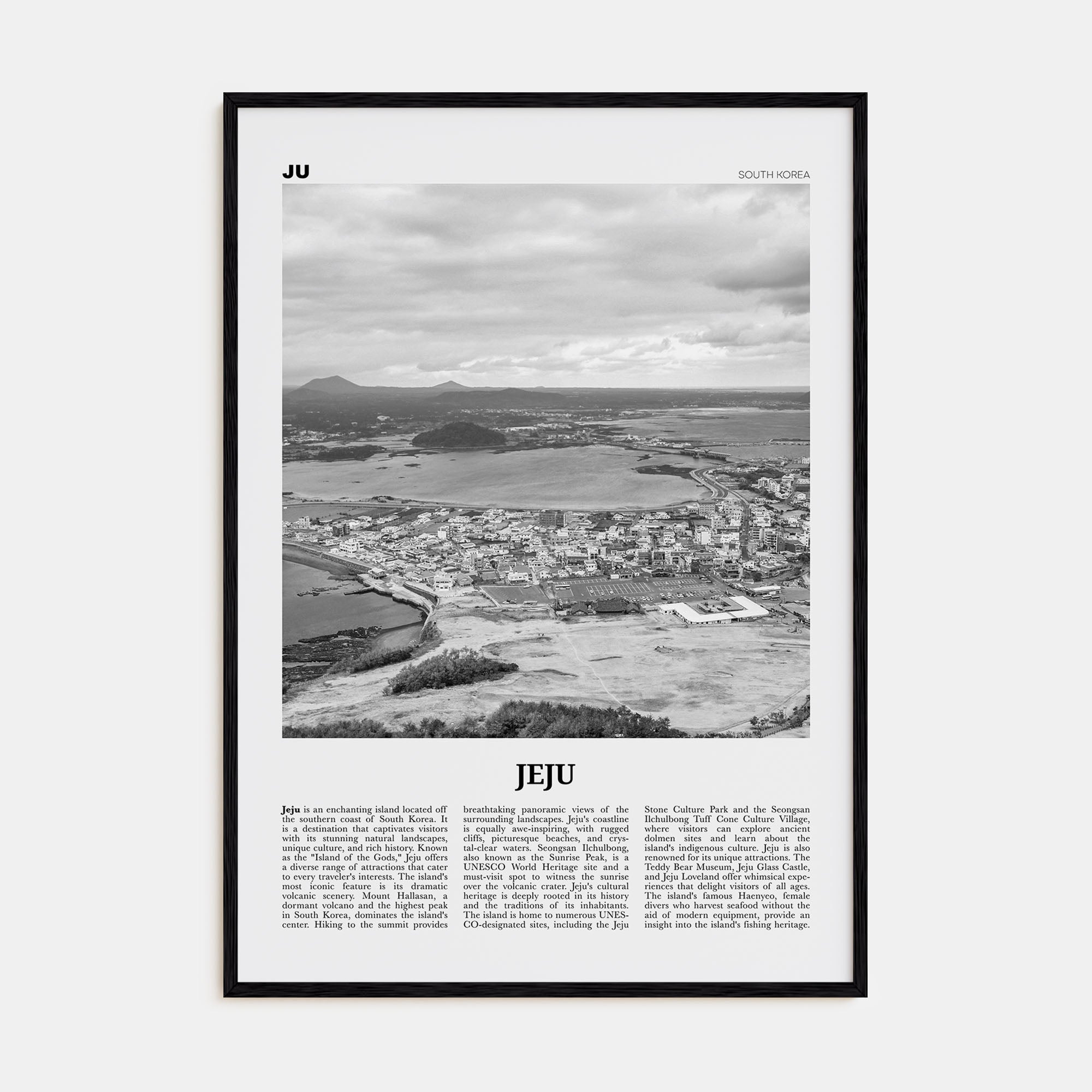 Jeju City Travel B&W Poster