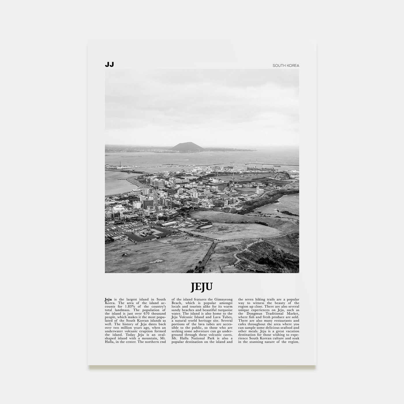 Jeju Island Travel B&W Poster
