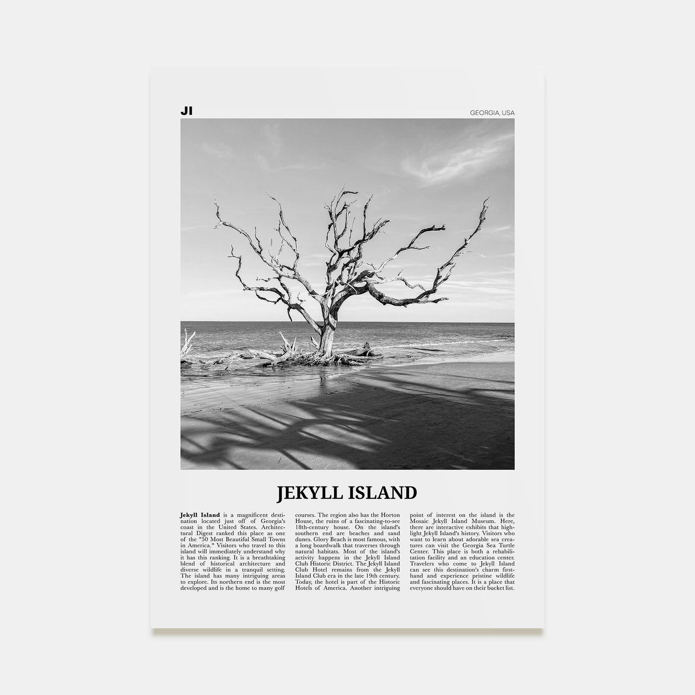 Jekyll Island Travel B&W Poster