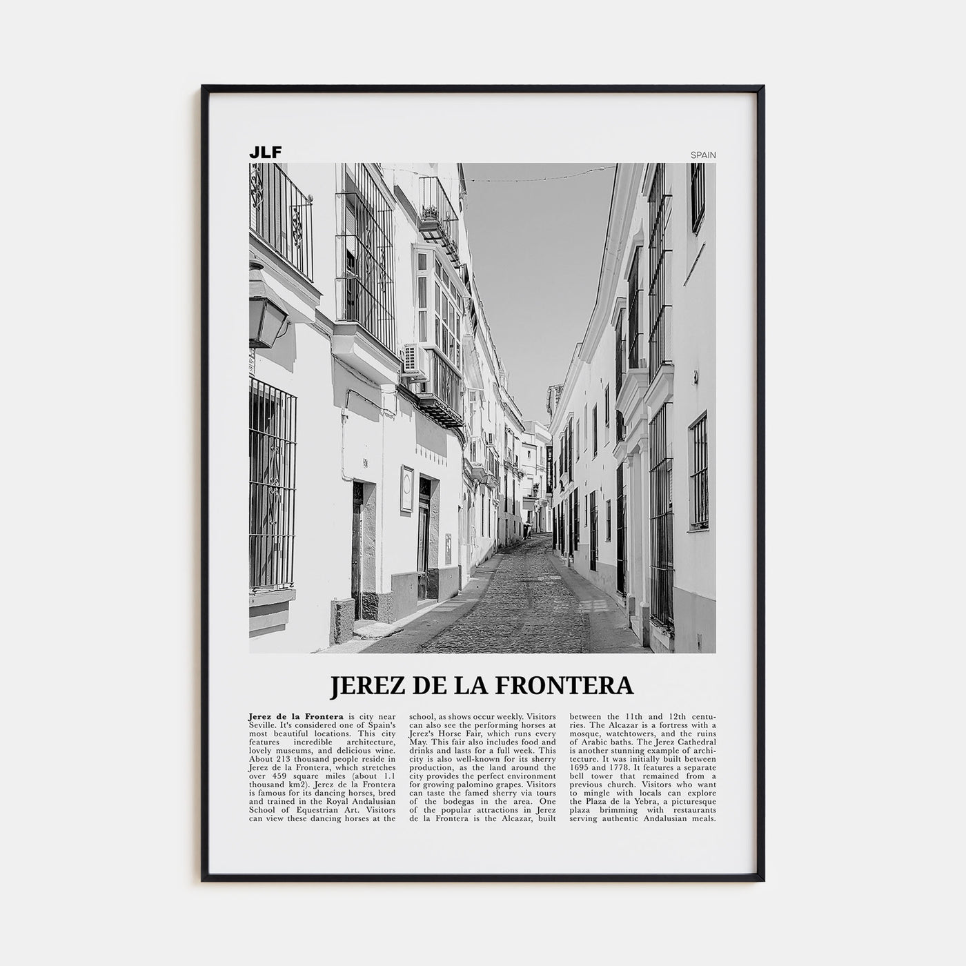 Jerez de la Frontera Travel B&W Poster