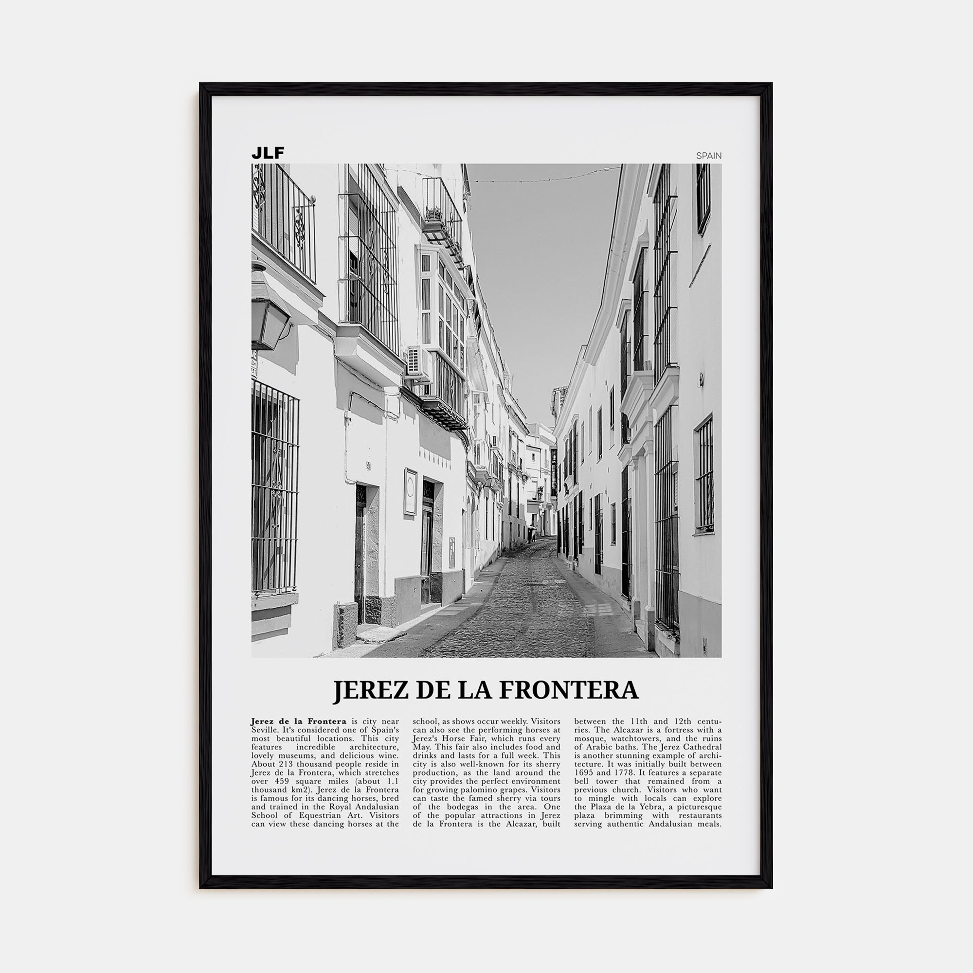 Jerez de la Frontera Travel B&W Poster