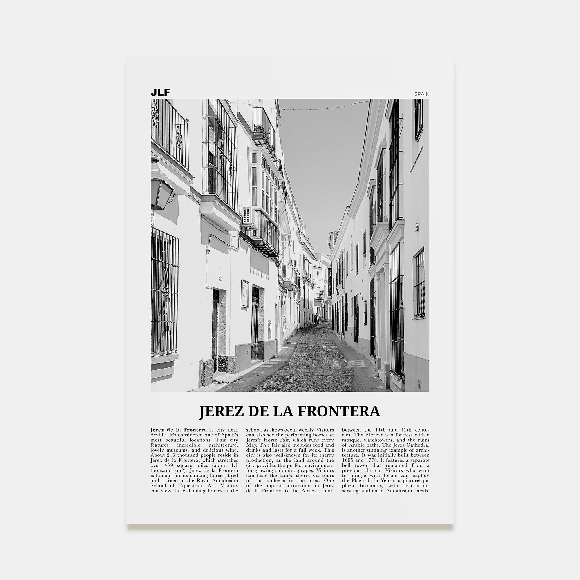 Jerez de la Frontera Travel B&W Poster
