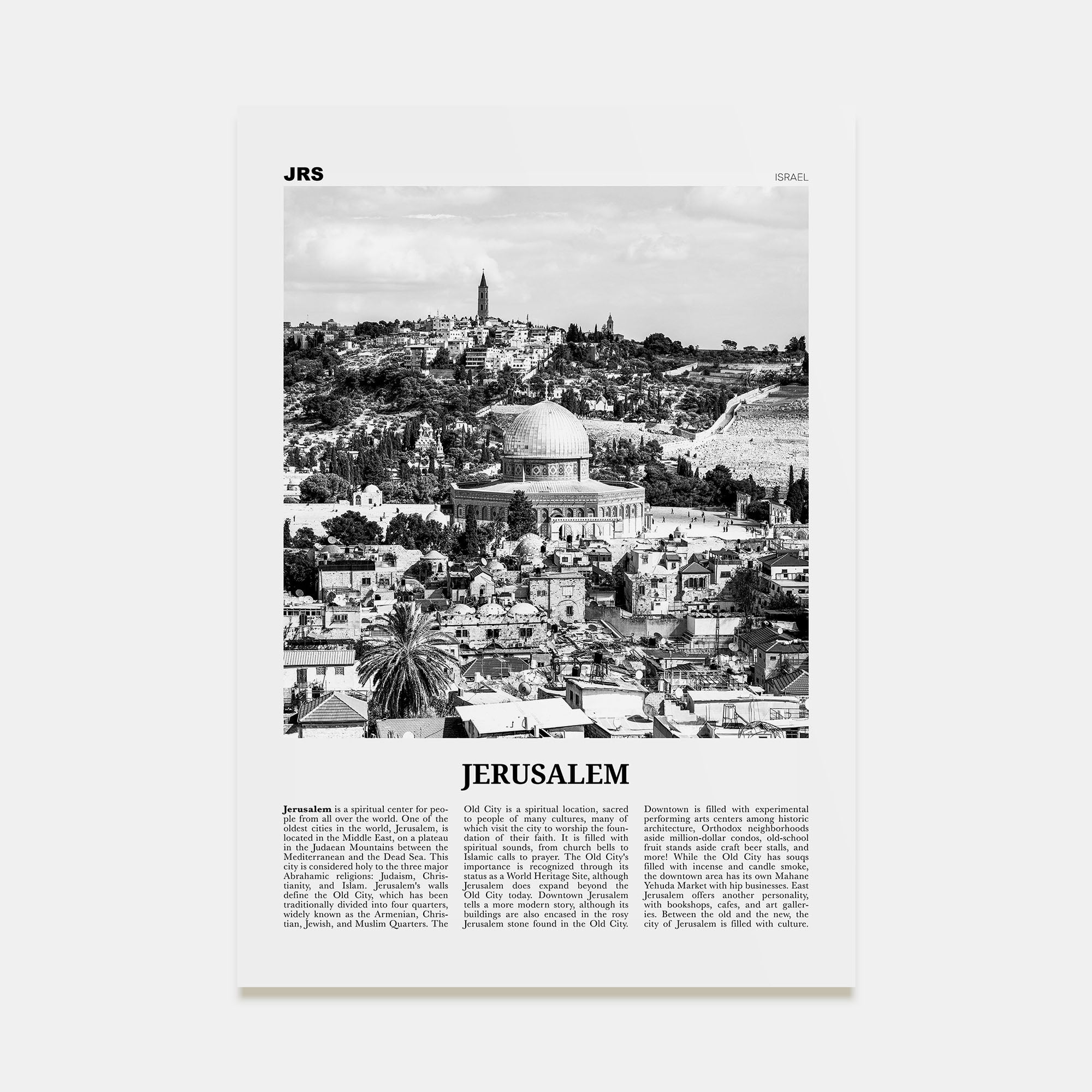 Jerusalem Travel B&W Poster
