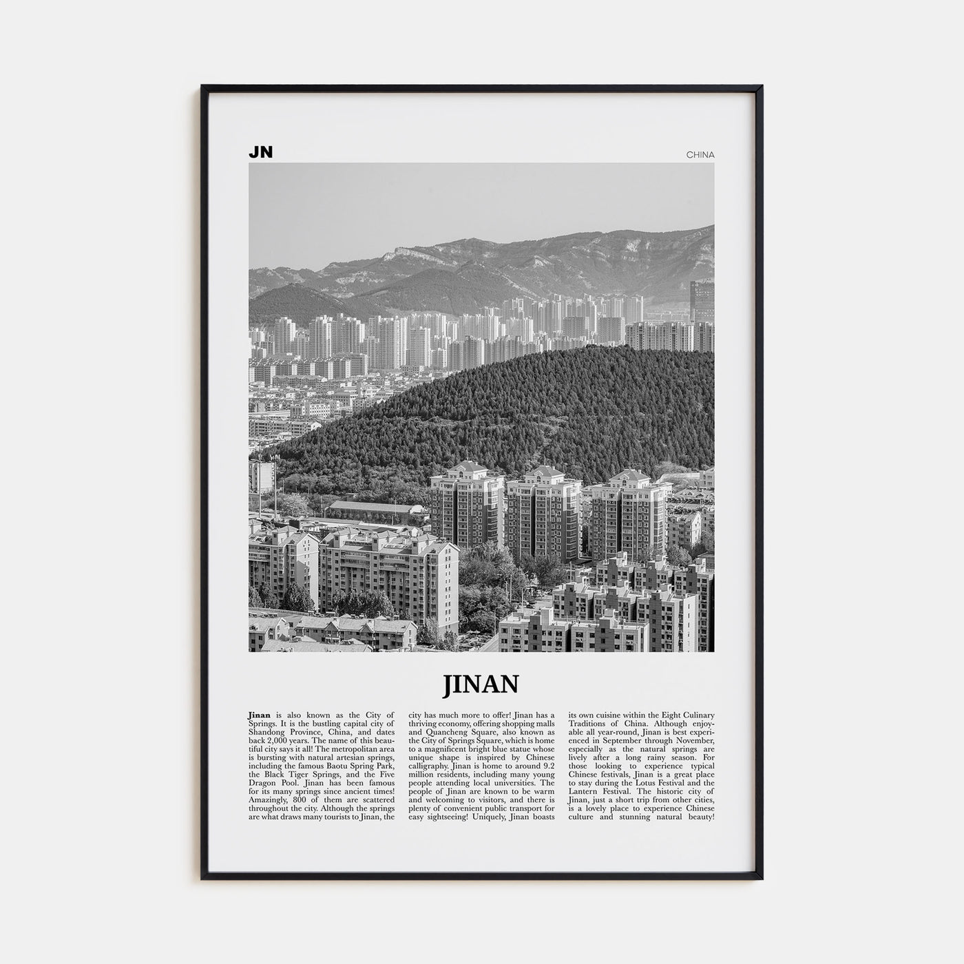 Jinan Travel B&W Poster