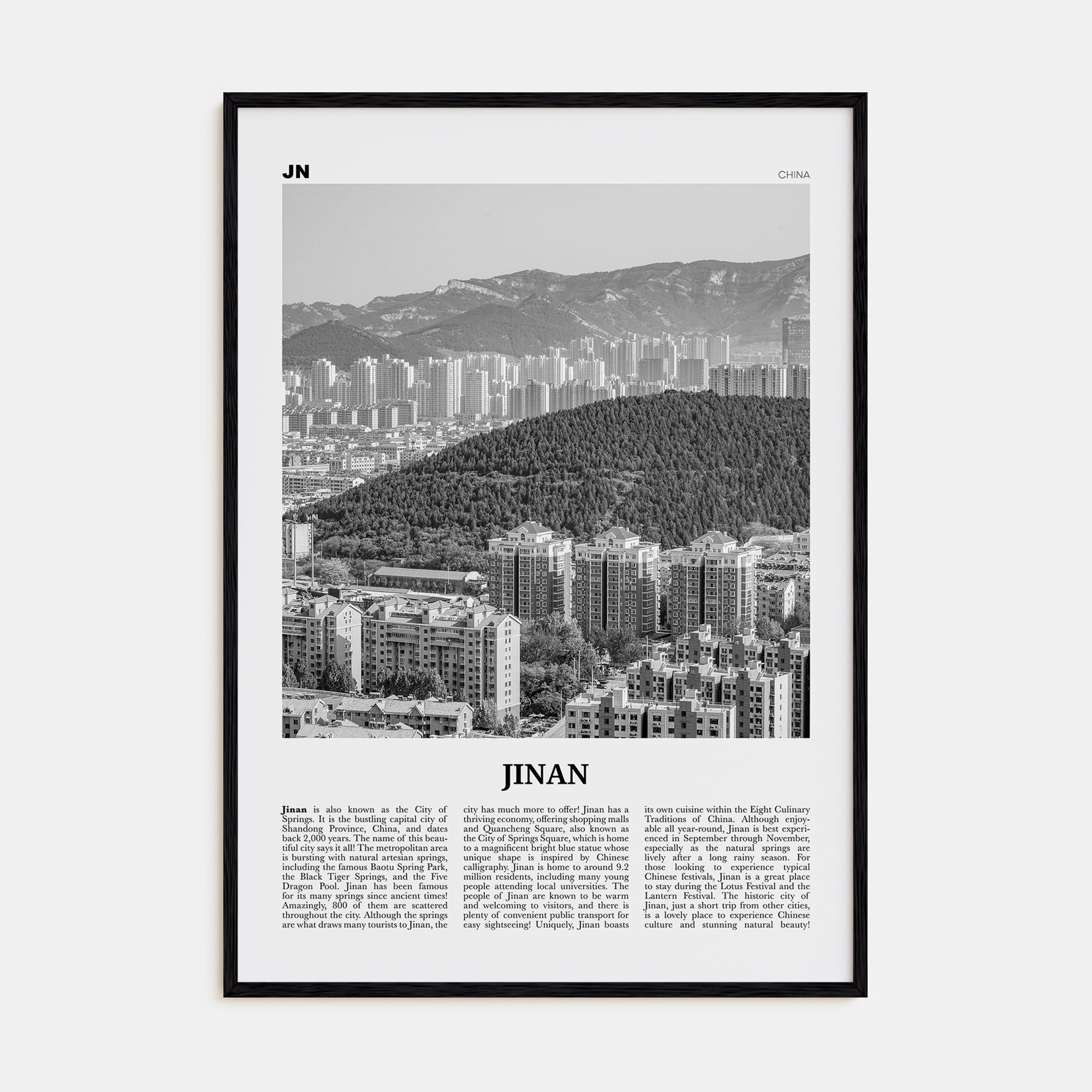 Jinan Travel B&W Poster
