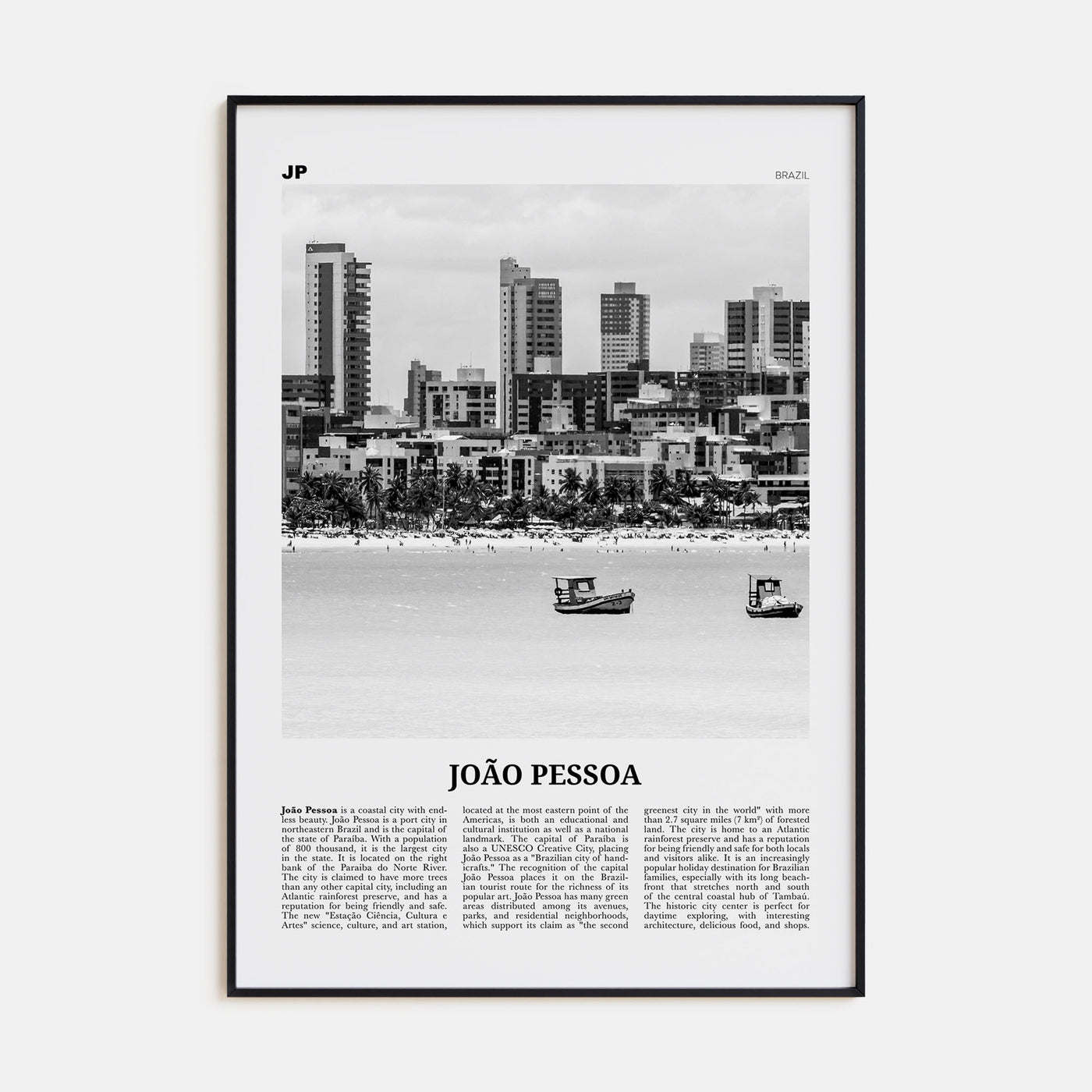 João Pessoa Travel B&W Poster