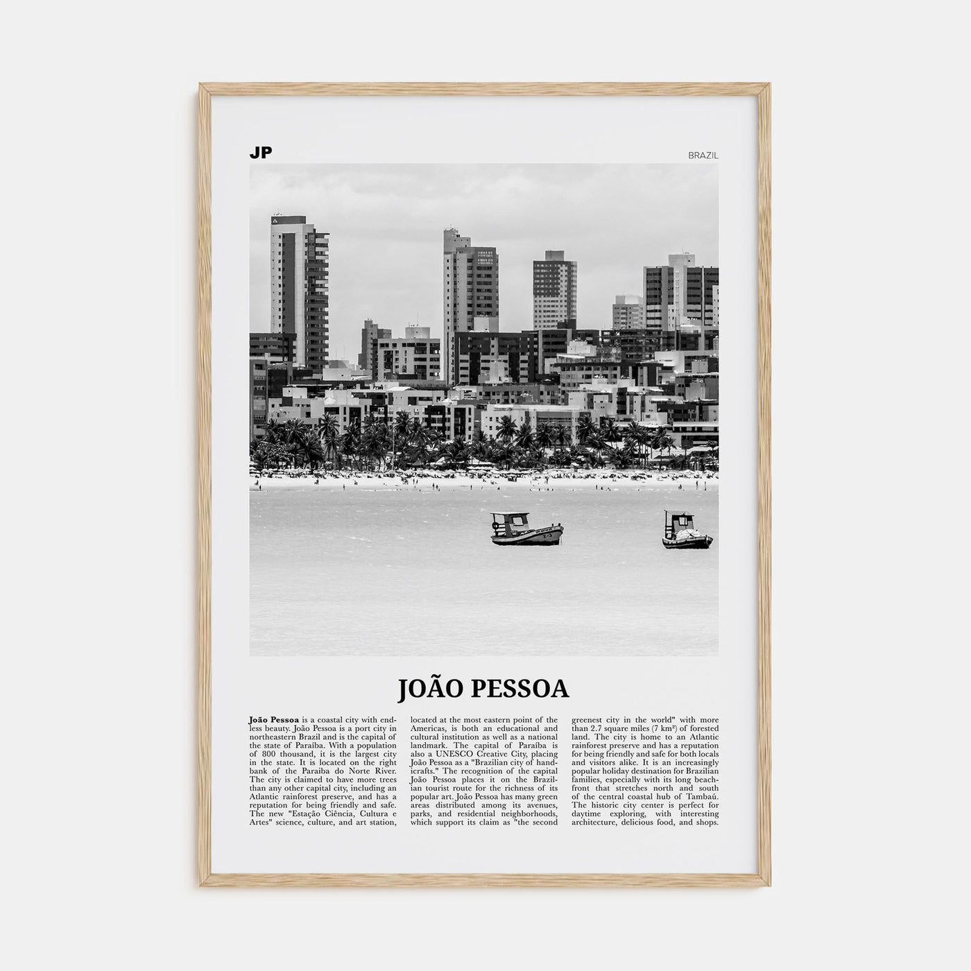 João Pessoa Travel B&W Poster