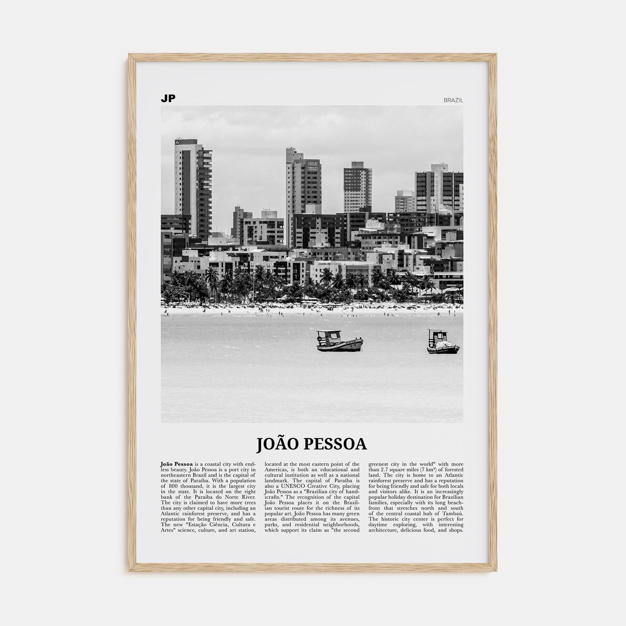 João Pessoa Travel B&W Poster