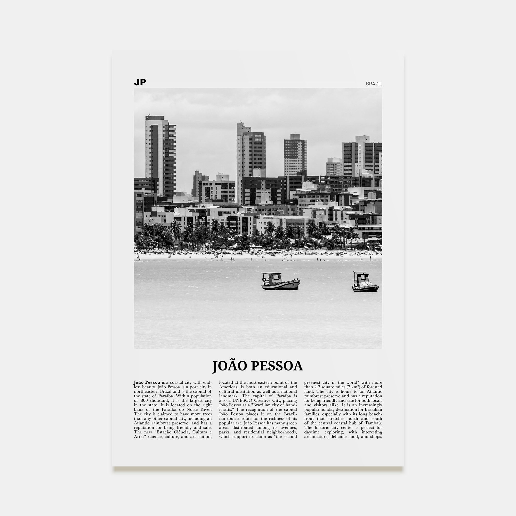 João Pessoa Travel B&W Poster