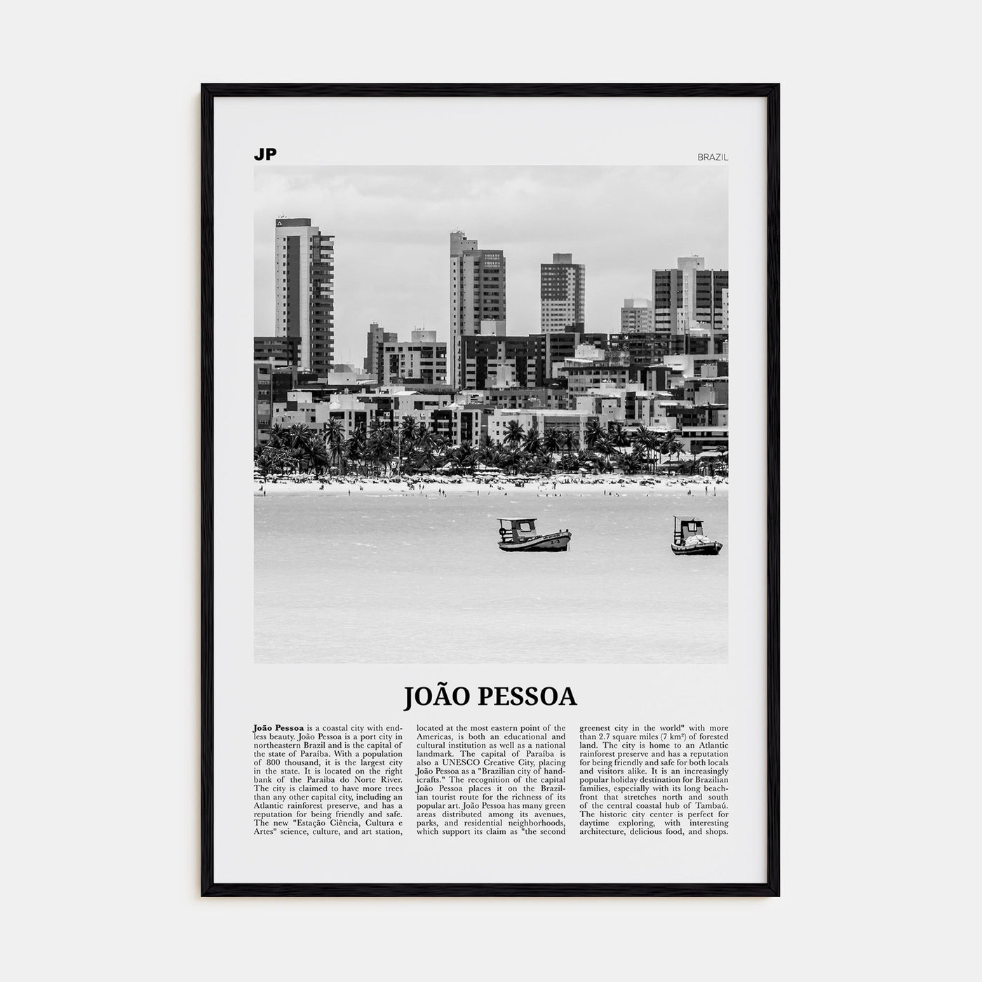 João Pessoa Travel B&W Poster