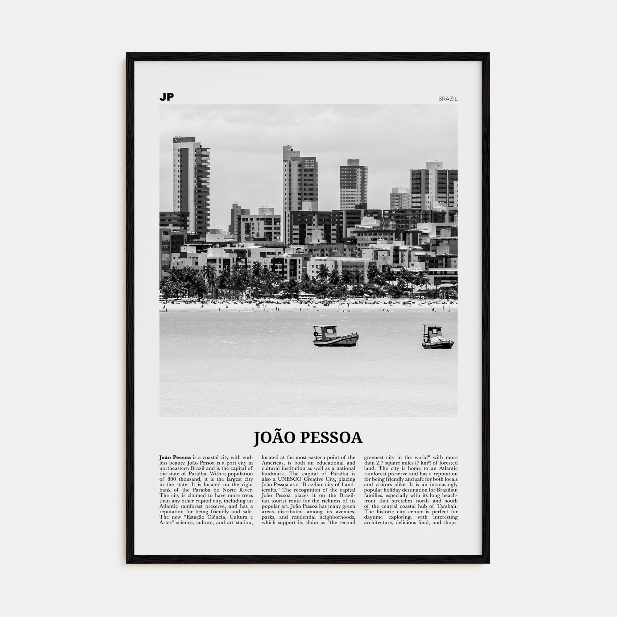 João Pessoa Travel B&W Poster