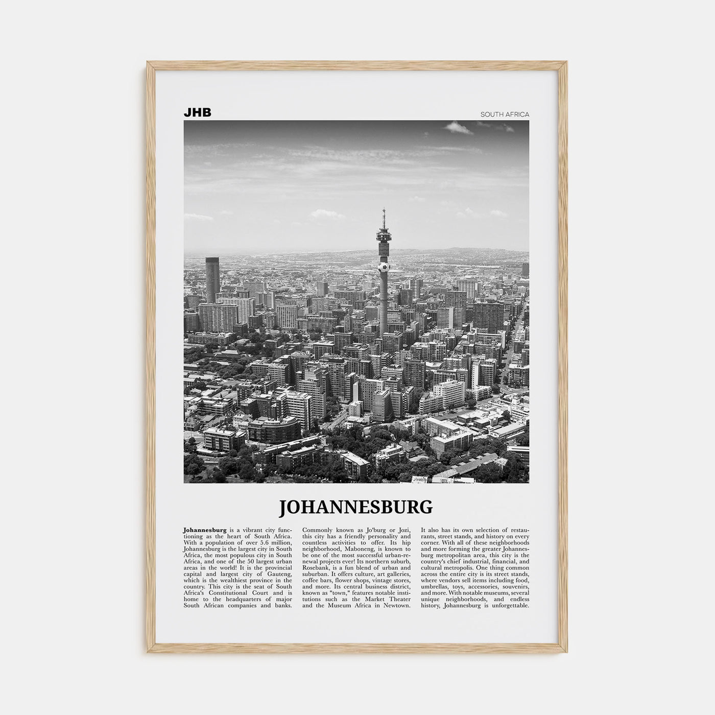 Johannesburg Travel B&W No 1 Poster