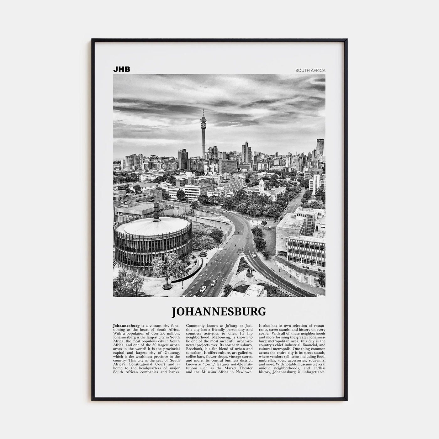 Johannesburg Travel B&W No 2 Poster
