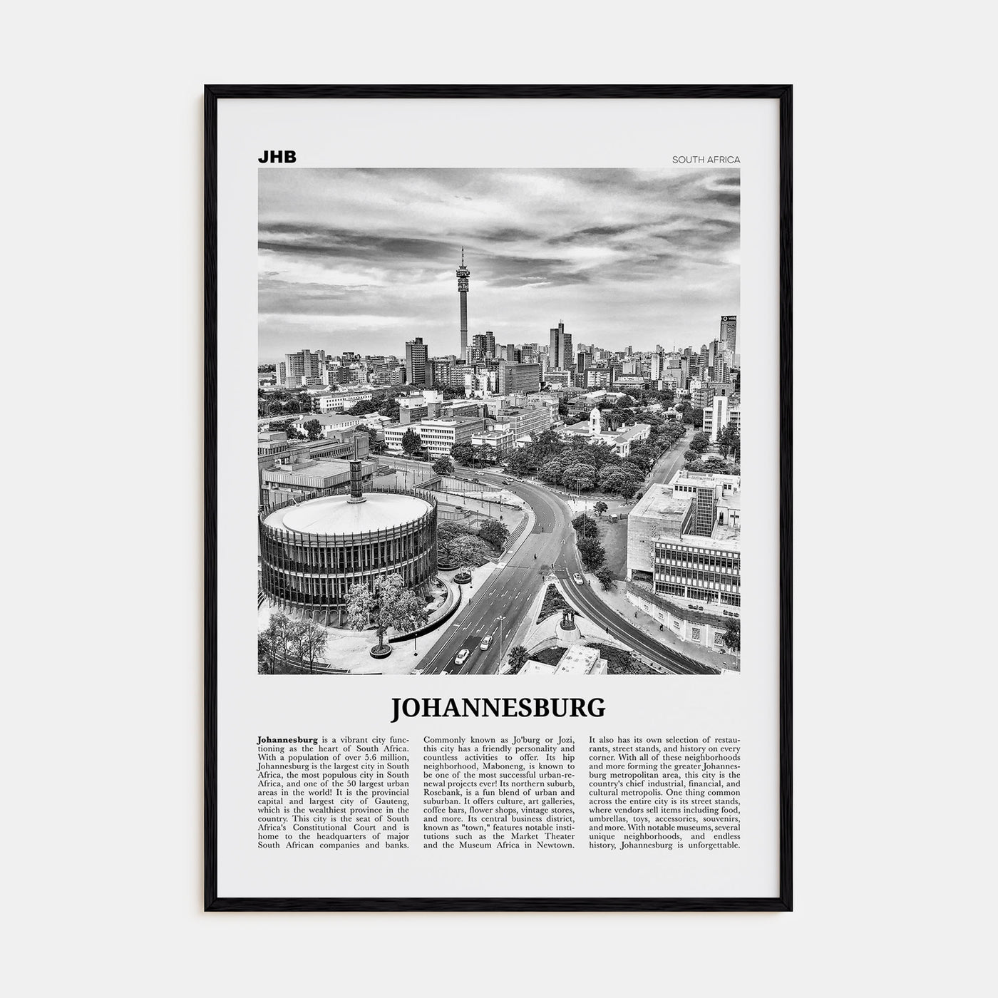 Johannesburg Travel B&W No 2 Poster