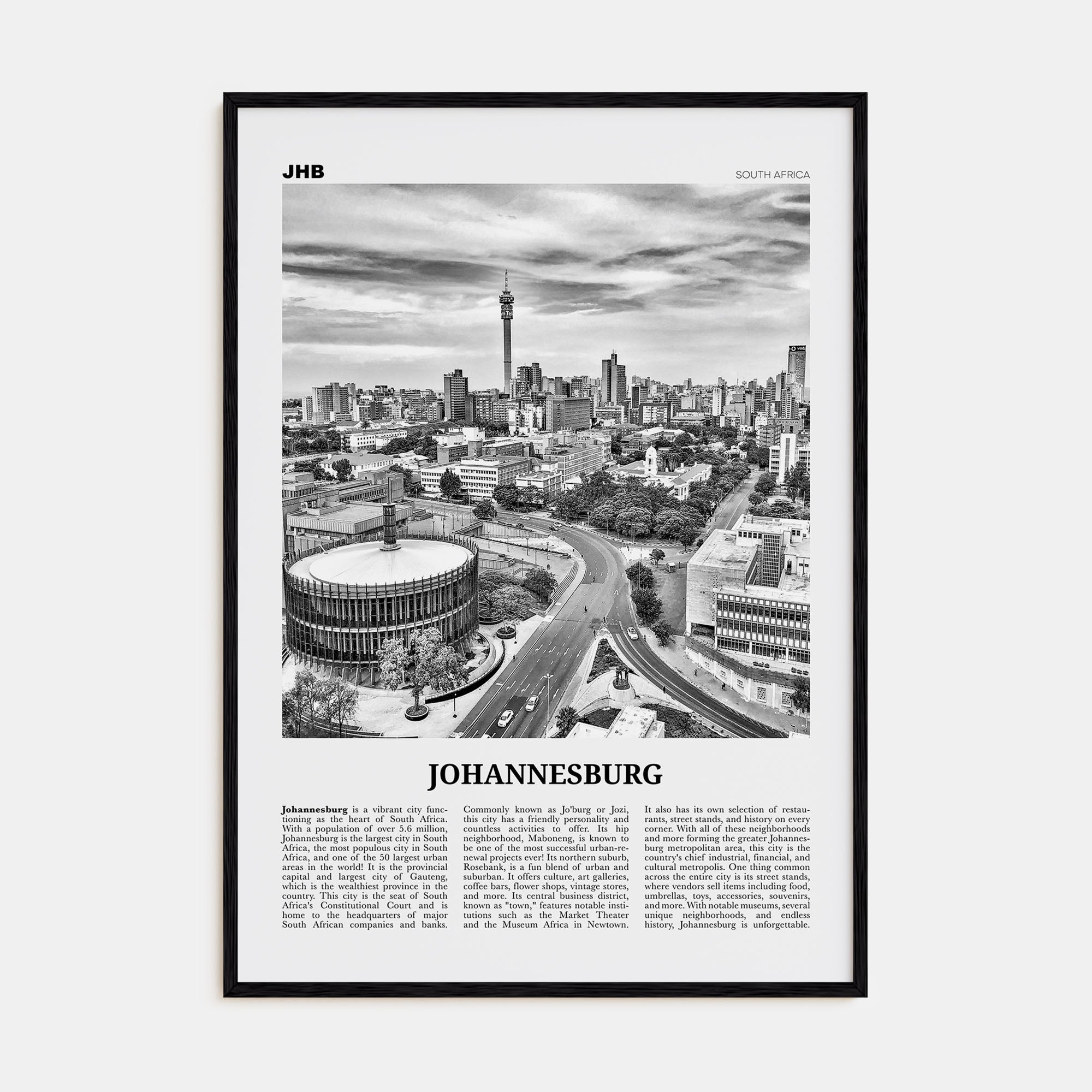 Johannesburg Travel B&W No 2 Poster