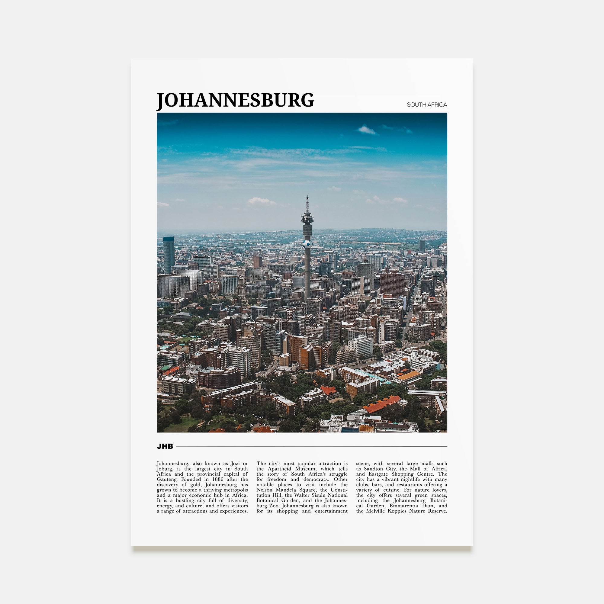 Johannesburg Travel Color Poster