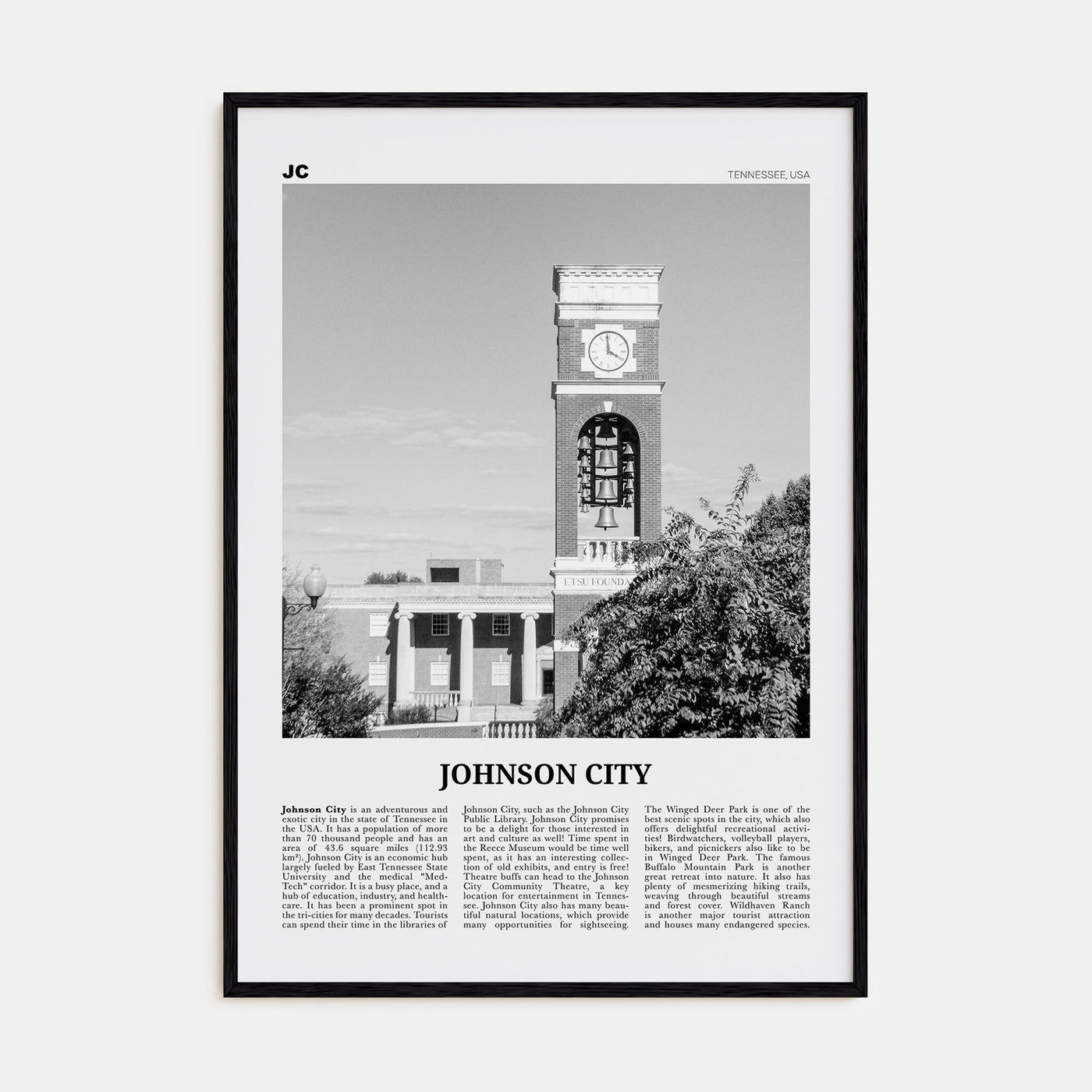 Johnson City Travel B&W Poster