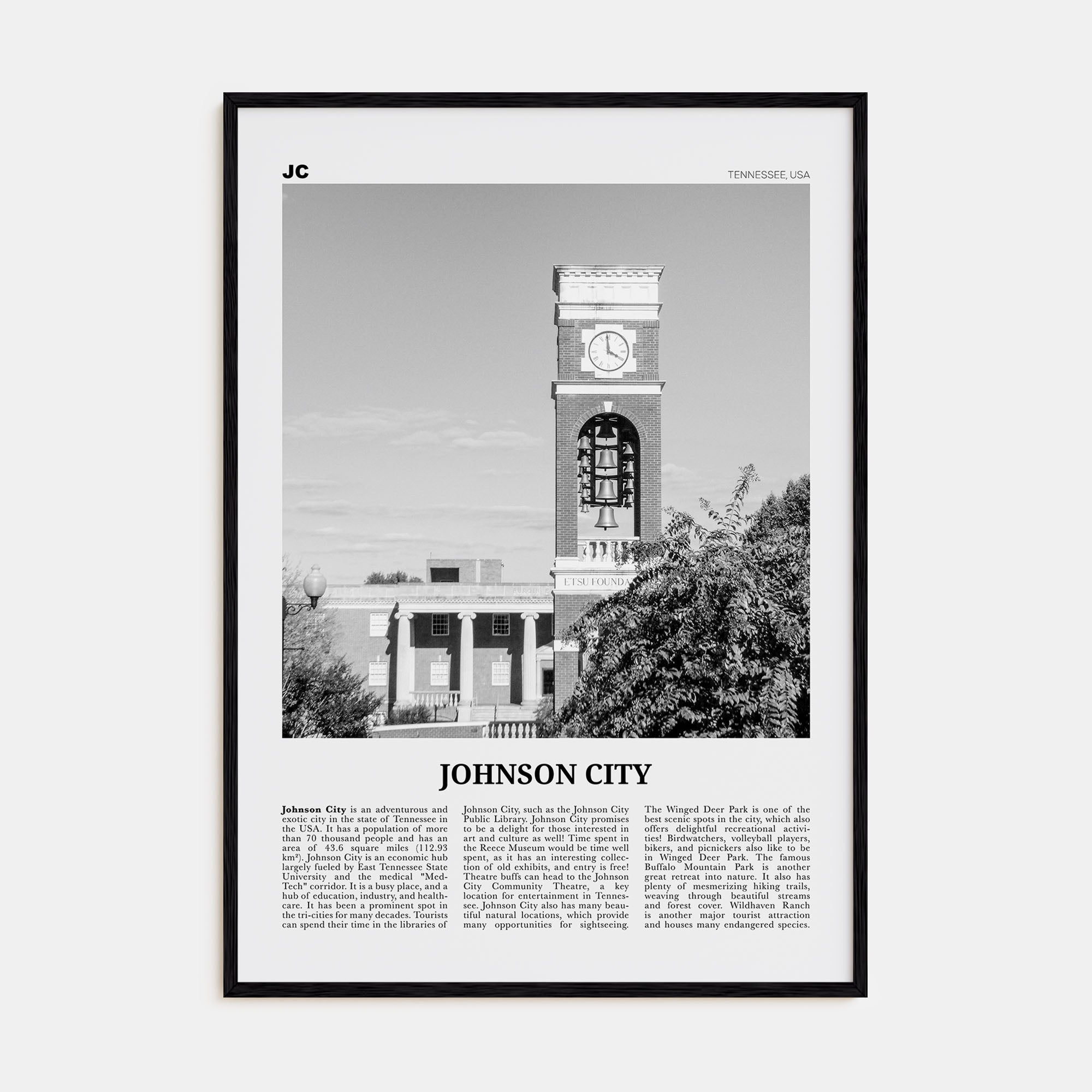 Johnson City Travel B&W Poster
