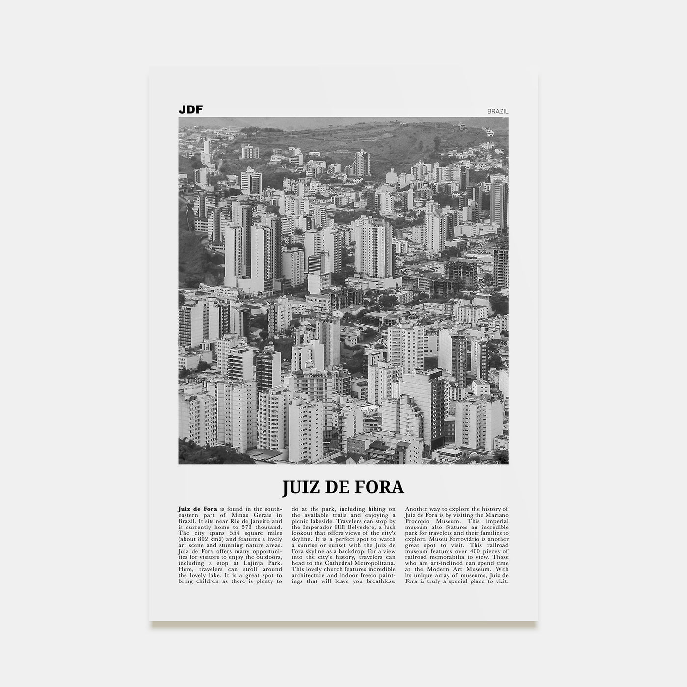 Juiz de Fora Travel B&W Poster