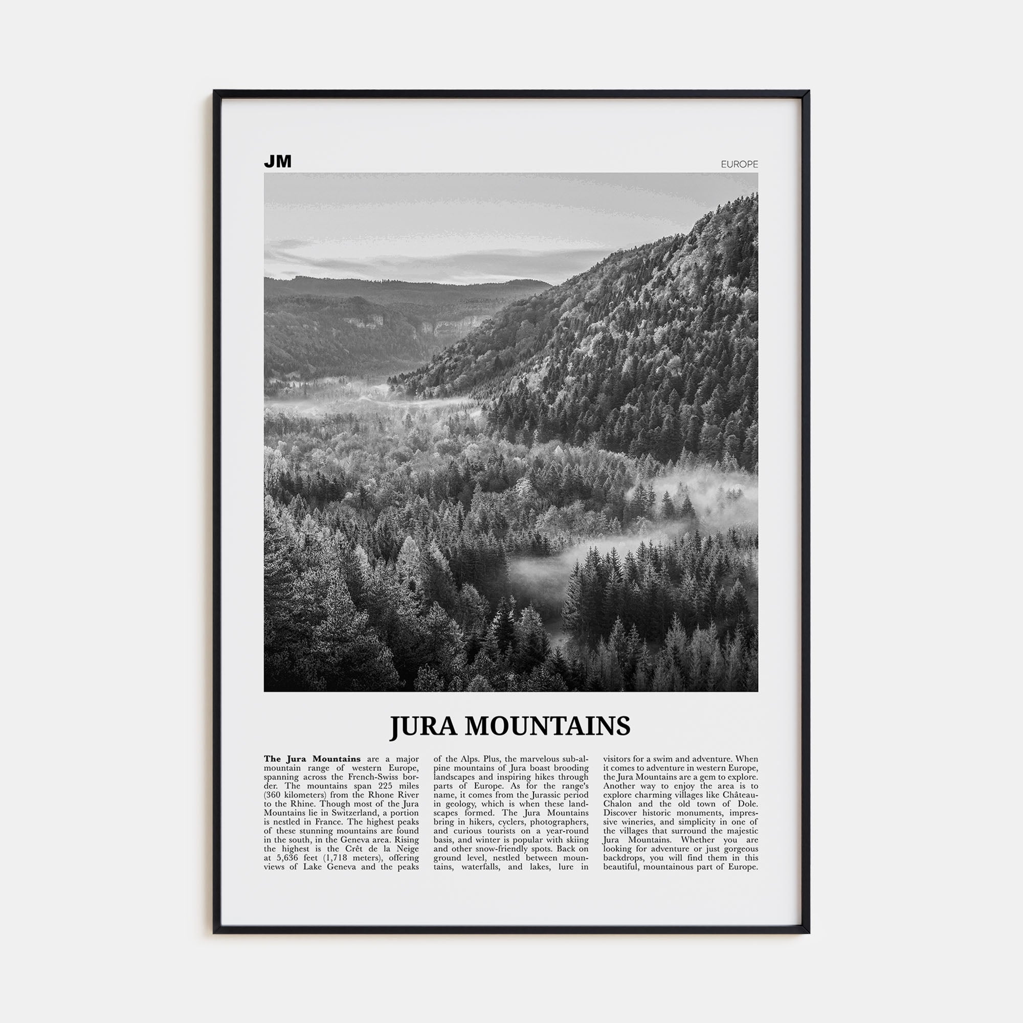 Jura Mountains Travel B&W Poster