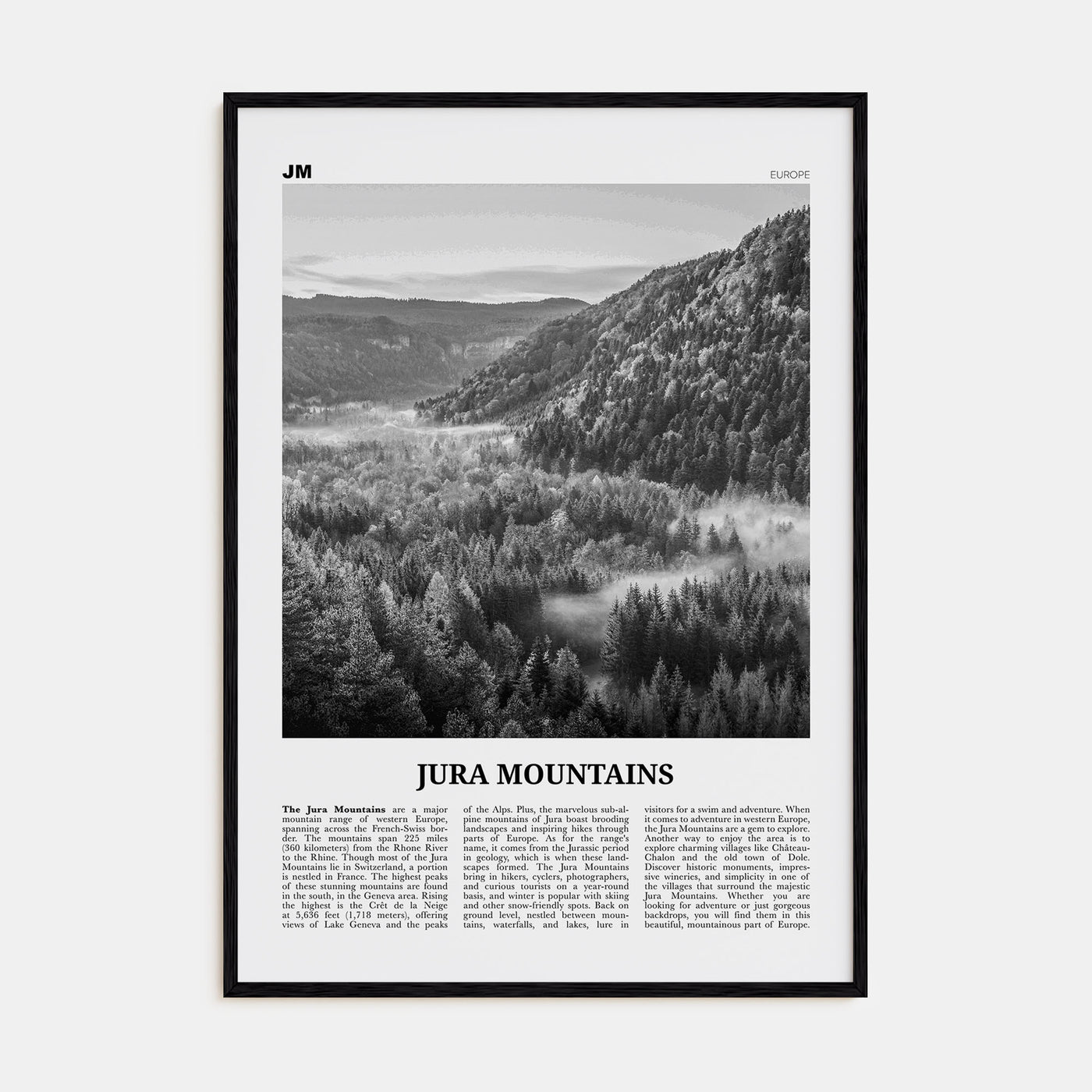 Jura Mountains Travel B&W Poster