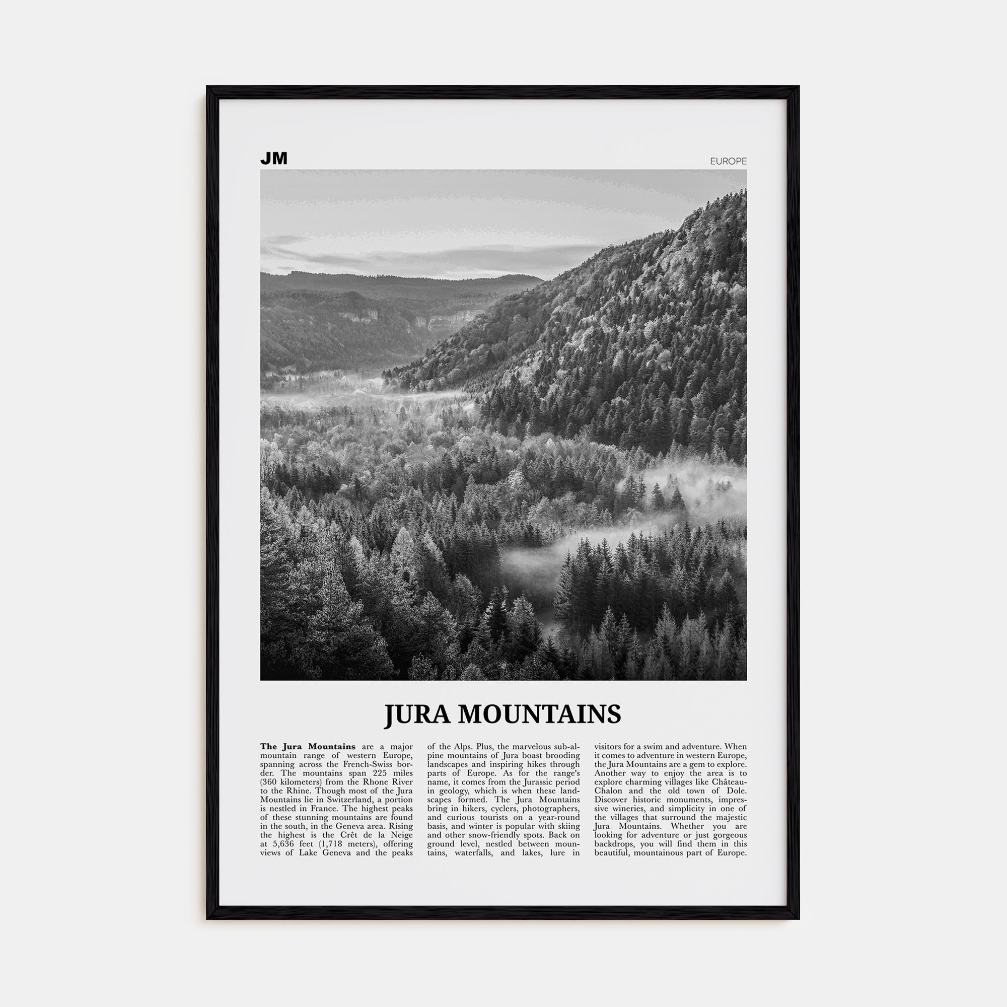 Jura Mountains Travel B&W Poster