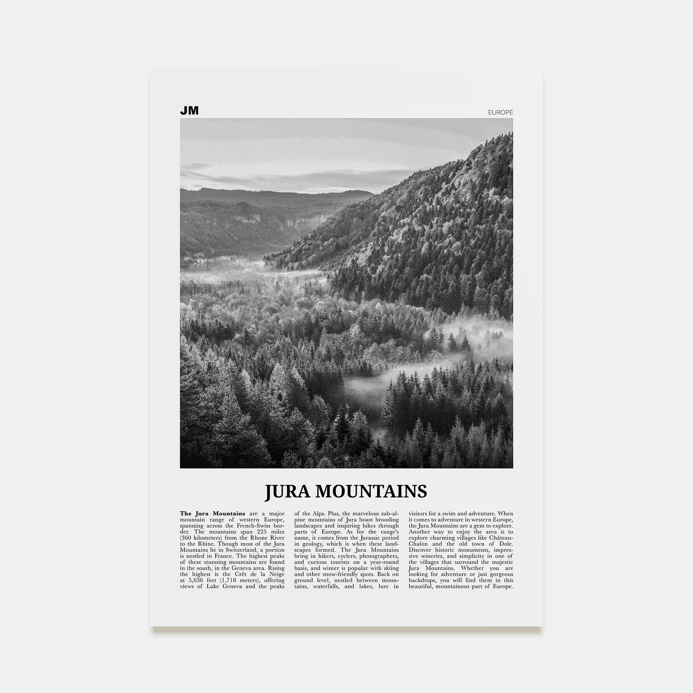 Jura Mountains Travel B&W Poster