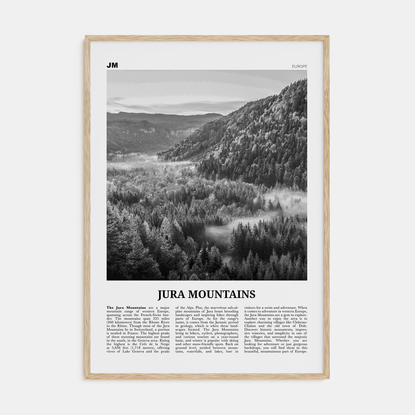 Jura Mountains Travel B&W Poster